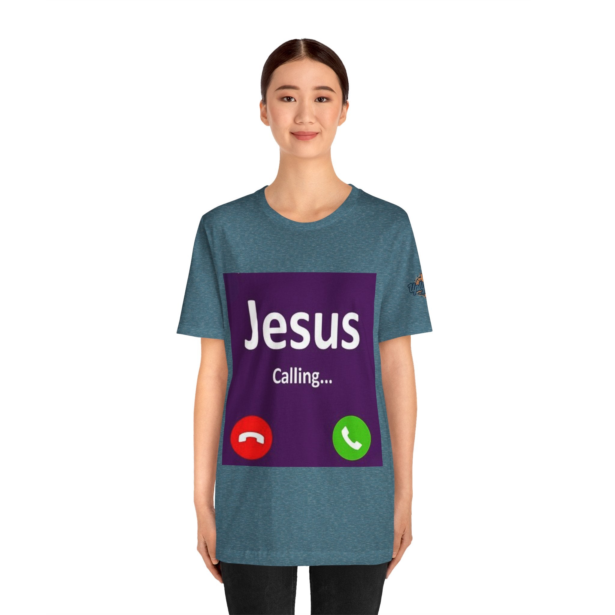 Jesus Calling T-shirt – Funny Cell Phone Screen Christian T-shirt for Divine Connection & Faith Humor Printify