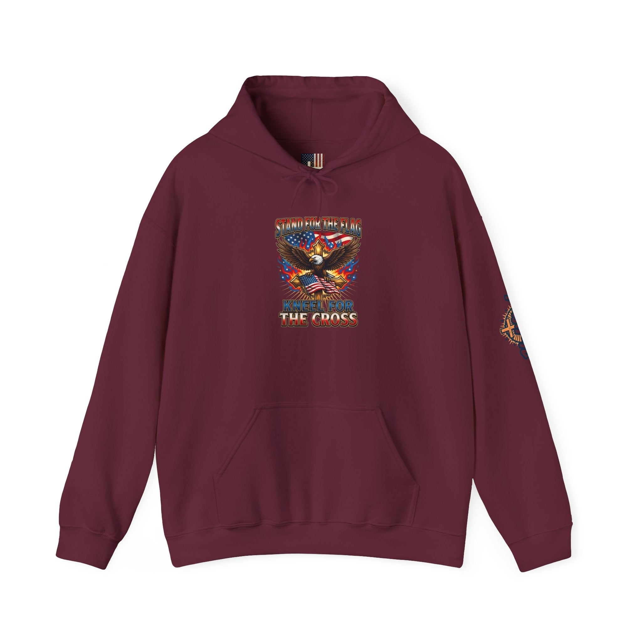 Stand for the Flag Kneel for the Cross Hoodie | Patriotic Eagle Hoodie Printify