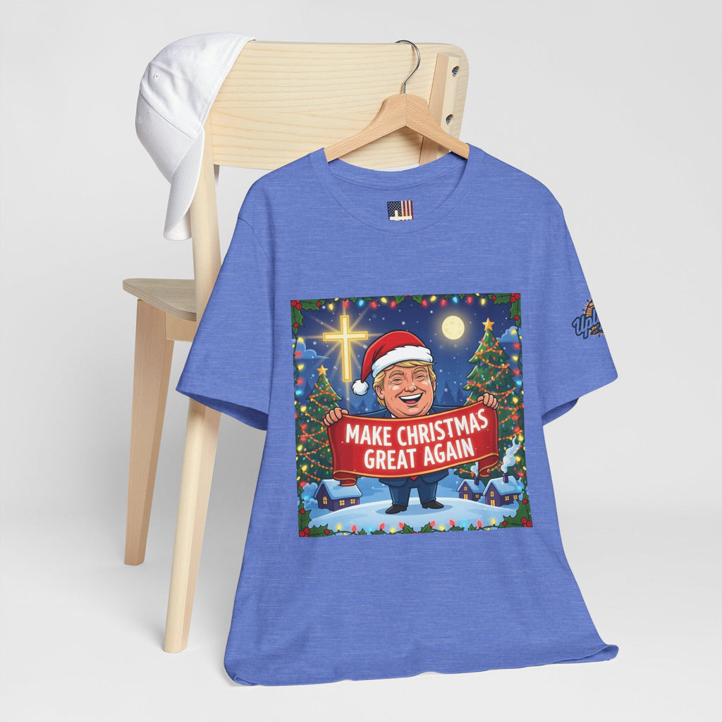 🎄 Make Christmas Great Again – Patriotic Christian Christmas T-Shirt | Bold Holiday Faith Tee | Red & White Banner Design | Uplifted Gear Printify