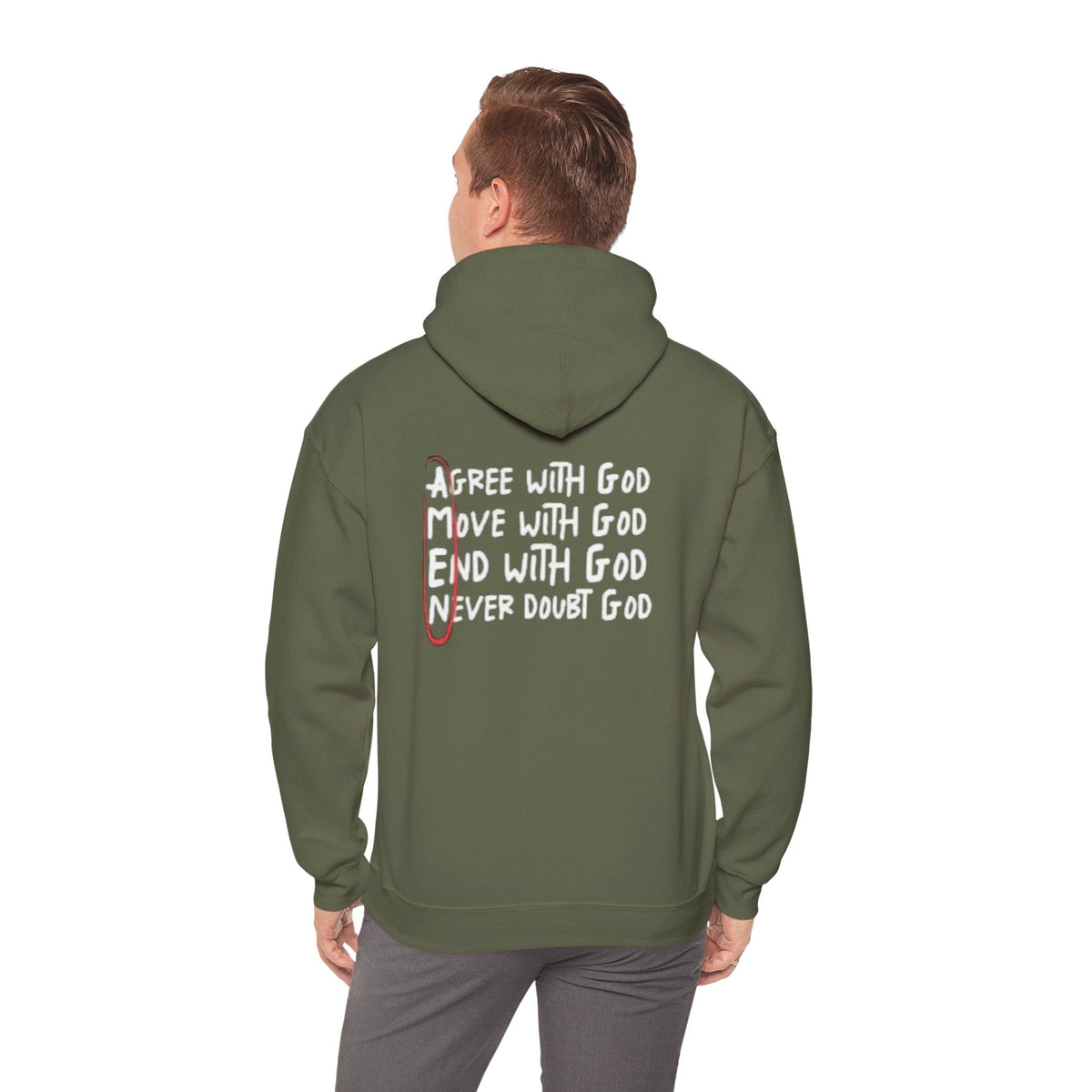 AMEN Acronym Hoodie – Agree with God Move with God End with God Never Doubt God Christian Sweatshirt for Unwavering Faith Printify