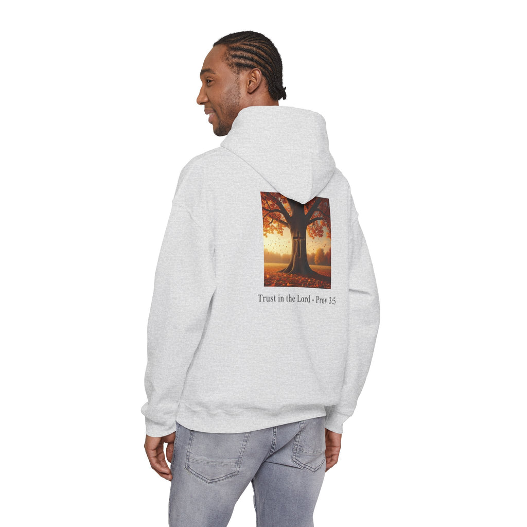 Trust in the Lord Hoodie – Autumn Tree Proverbs 3:5 Christian Hoodie for Cozy Faith Printify