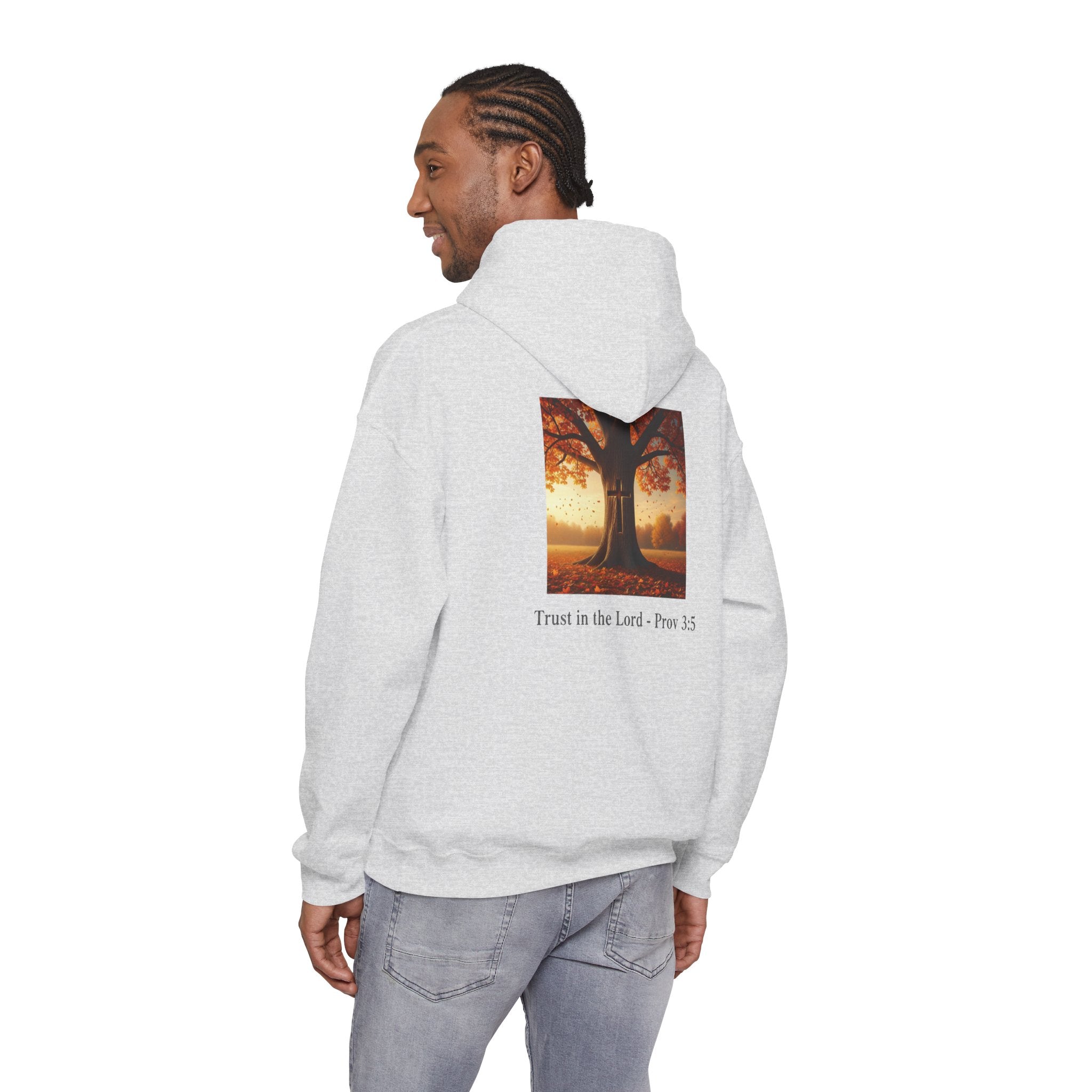 Trust in the Lord Hoodie – Autumn Tree Proverbs 3:5 Christian Hoodie for Cozy Faith Printify