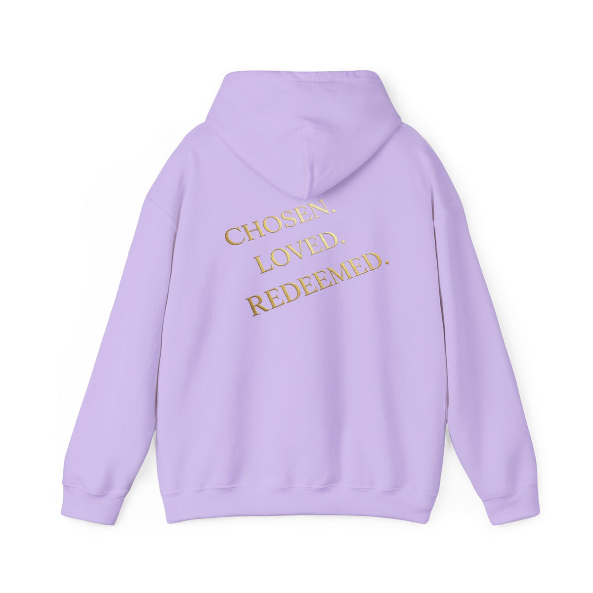 ✨ Chosen. Loved. Redeemed. – Elegant Christian Hoodie | Gold Foil Faith Tee | Subtle Cross & Heart Design | Inspirational Bible Verse Apparel by Uplifted Gear Printify
