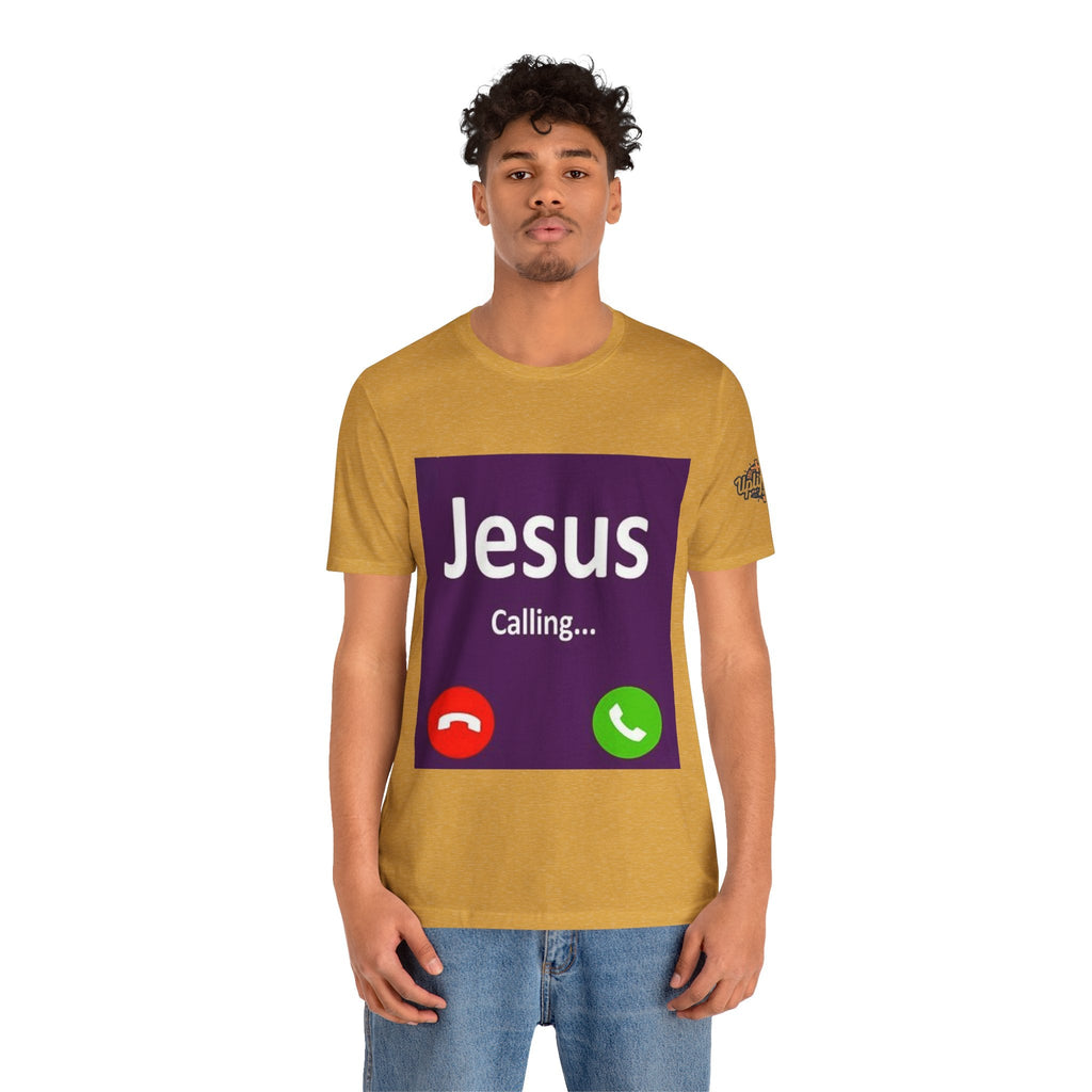 Jesus Calling T-shirt – Funny Cell Phone Screen Christian T-shirt for Divine Connection & Faith Humor Printify
