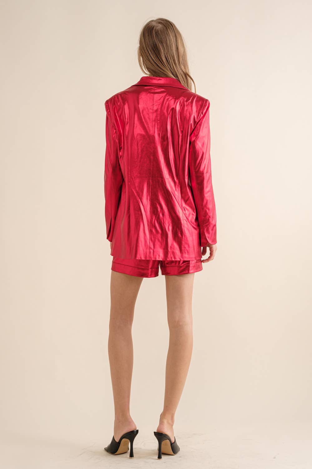 Sleek Metallic Red Blazer Set Pretty Little Patriot