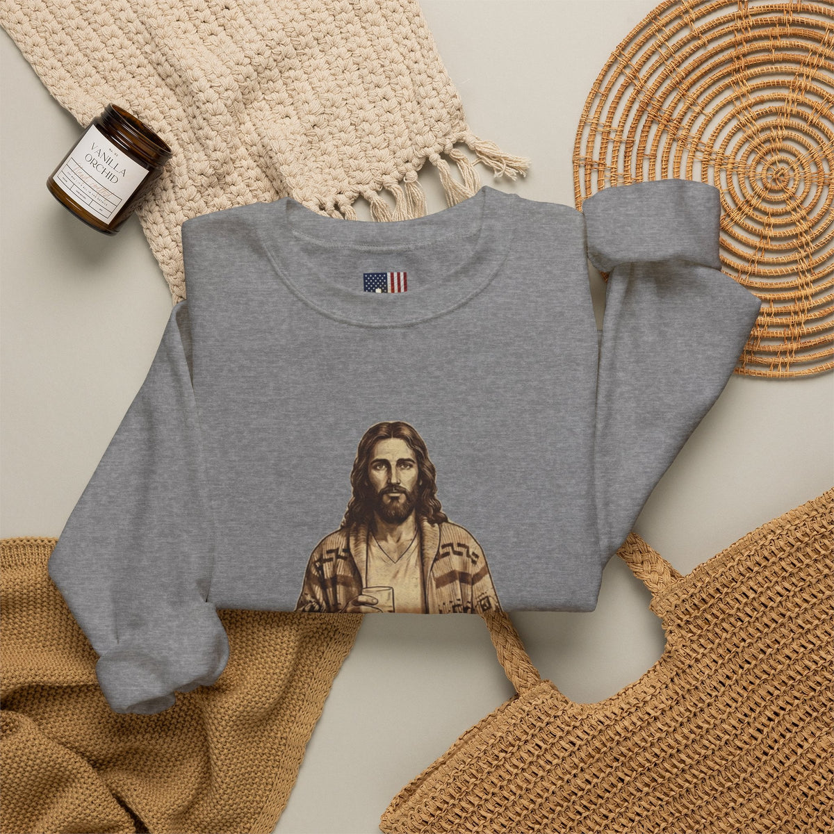 Abide Jesus Sweatshirt — Vintage 'The Dude' Religious Graphic Sweatshirt Printify