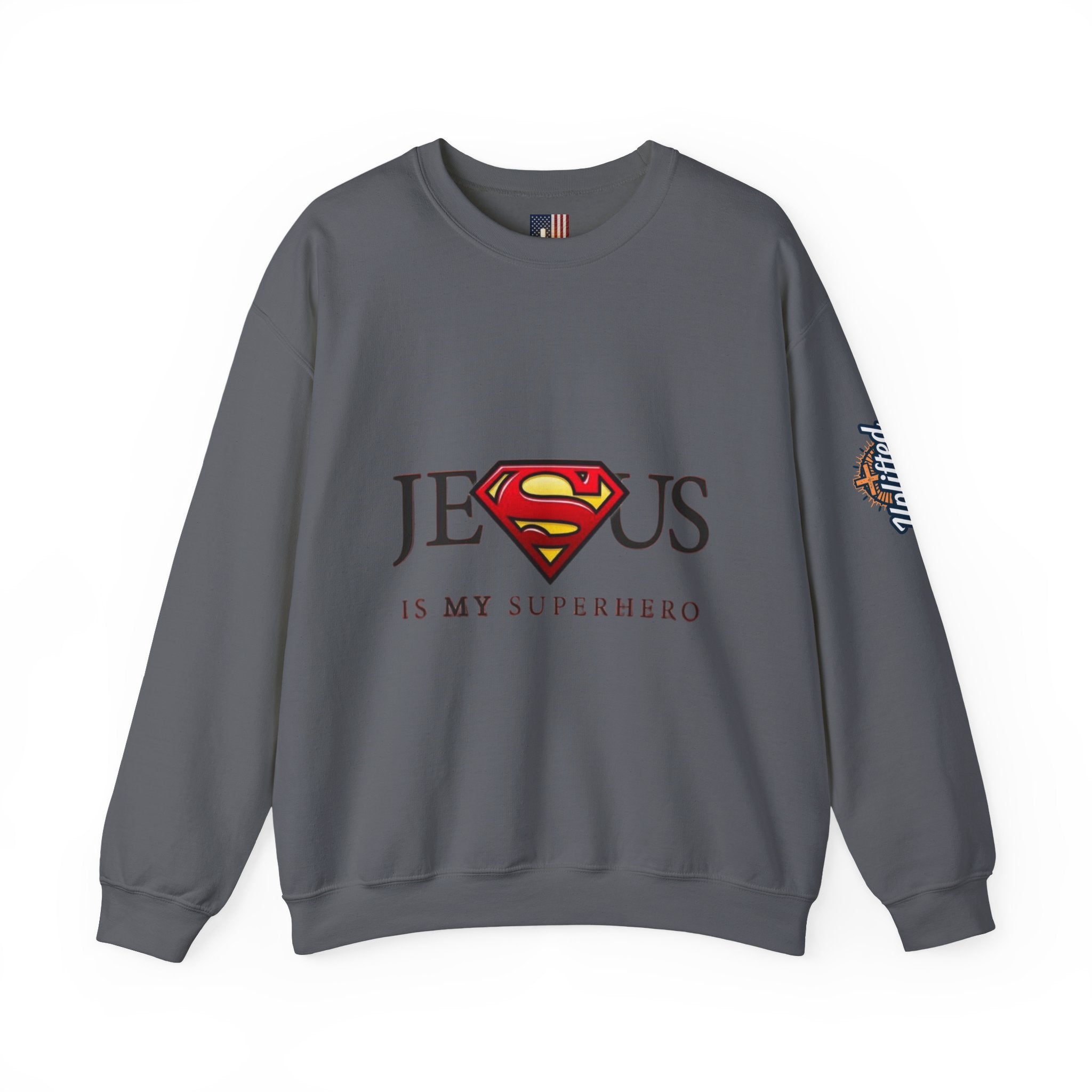 Jesus Is My Superhero Crewneck Sweatshirt Printify