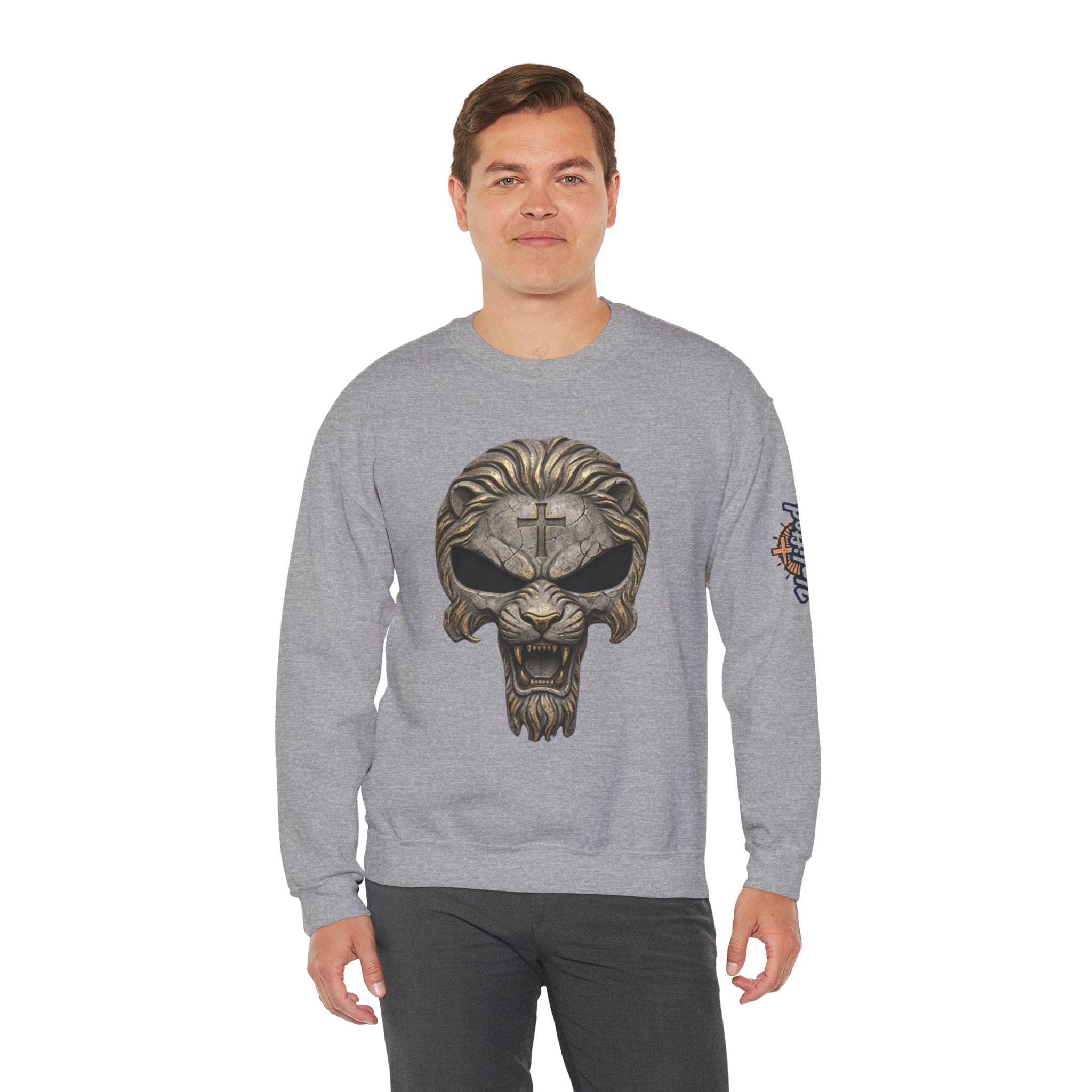 Lion of Judah Skull Christian Sweatshirt - Warrior Faith Cross Sweatshirt Printify