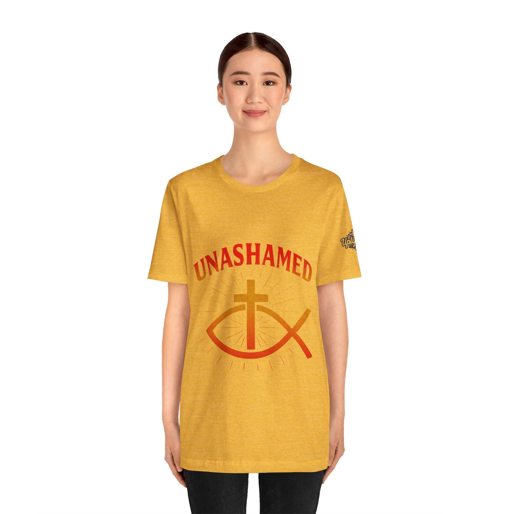 Unashamed T-shirt – Ichthys Jesus Fish & Cross Christian T-shirt for Romans 1:16 Bold Faith Printify