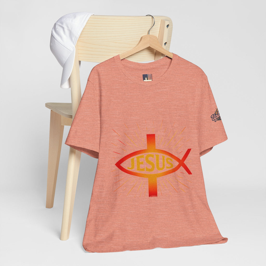 Jesus Ichthys T-shirt – Christian Fish Symbol with Cross & Jesus Inscription T-shirt for Eternal Faith & Streetwear Printify
