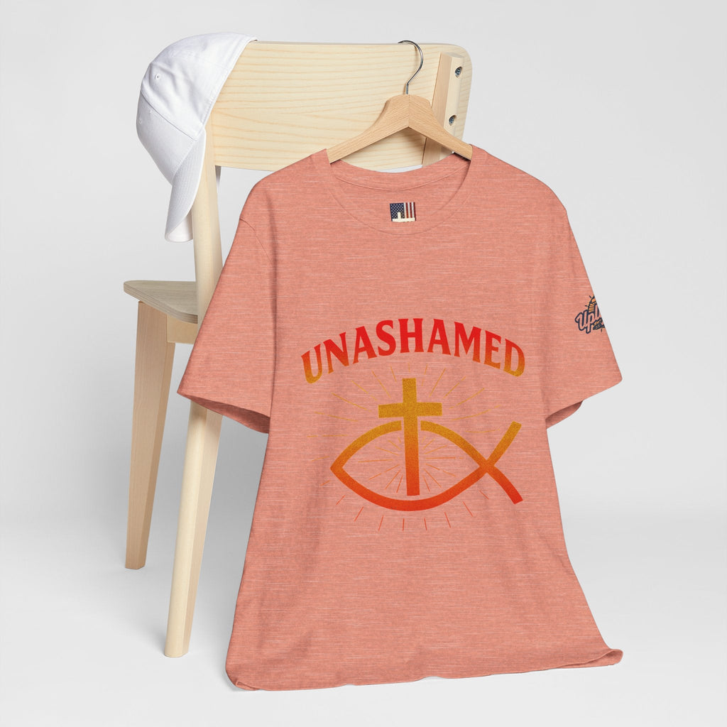 Unashamed T-shirt – Ichthys Jesus Fish & Cross Christian T-shirt for Romans 1:16 Bold Faith Printify