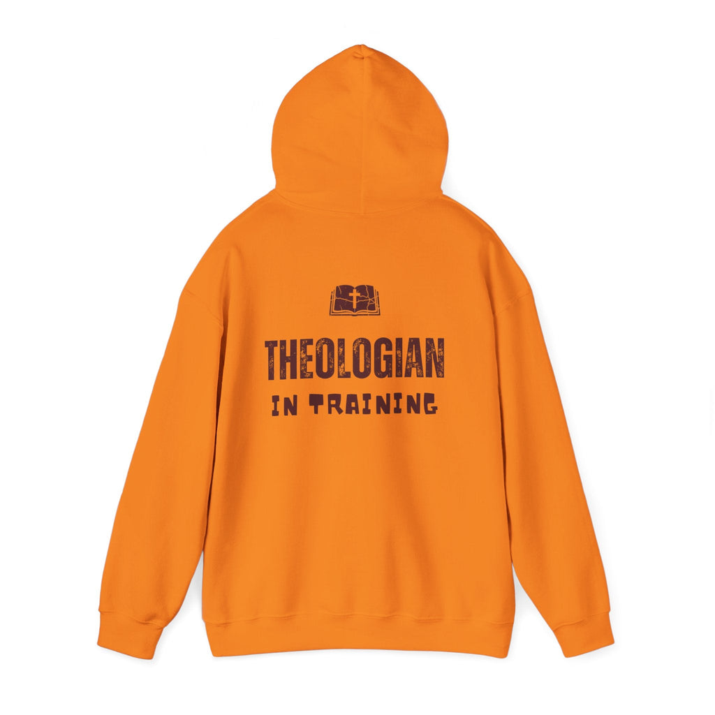 Theologian in Training Hoodie – Open Bible & Cross Christian Hoodie for Faithful Growth Printify