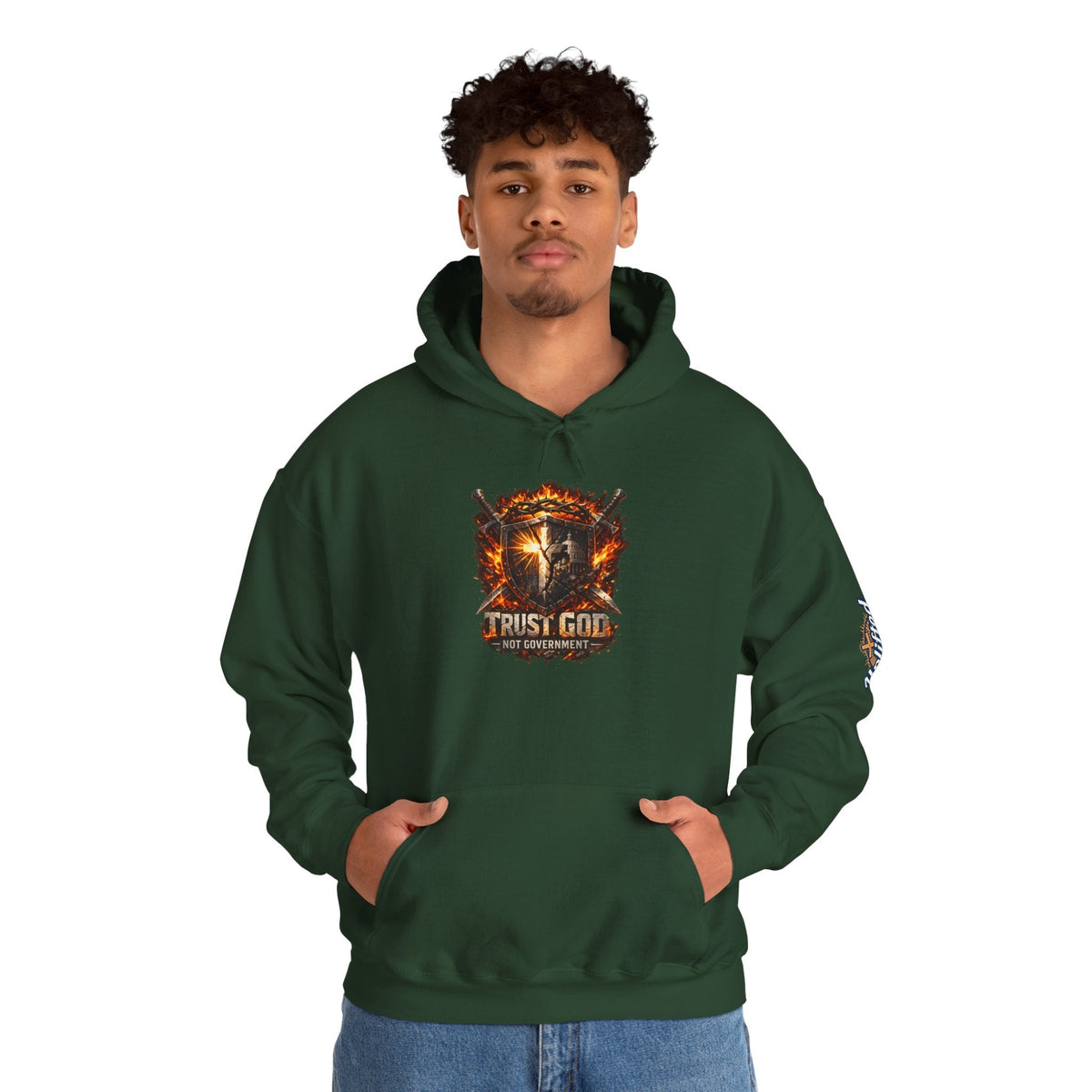 Trust God Not Government Shield Hoodie — Patriotic Christian Faith Hoodie Printify