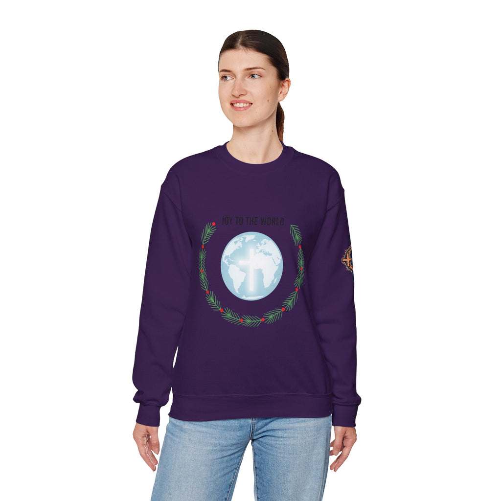 Joy to the World Sweatshirt – Wreath Earth Nativity Christian Christmas Sweatshirt for Isaiah 9:6 Holiday Faith & Festive Joy Printify