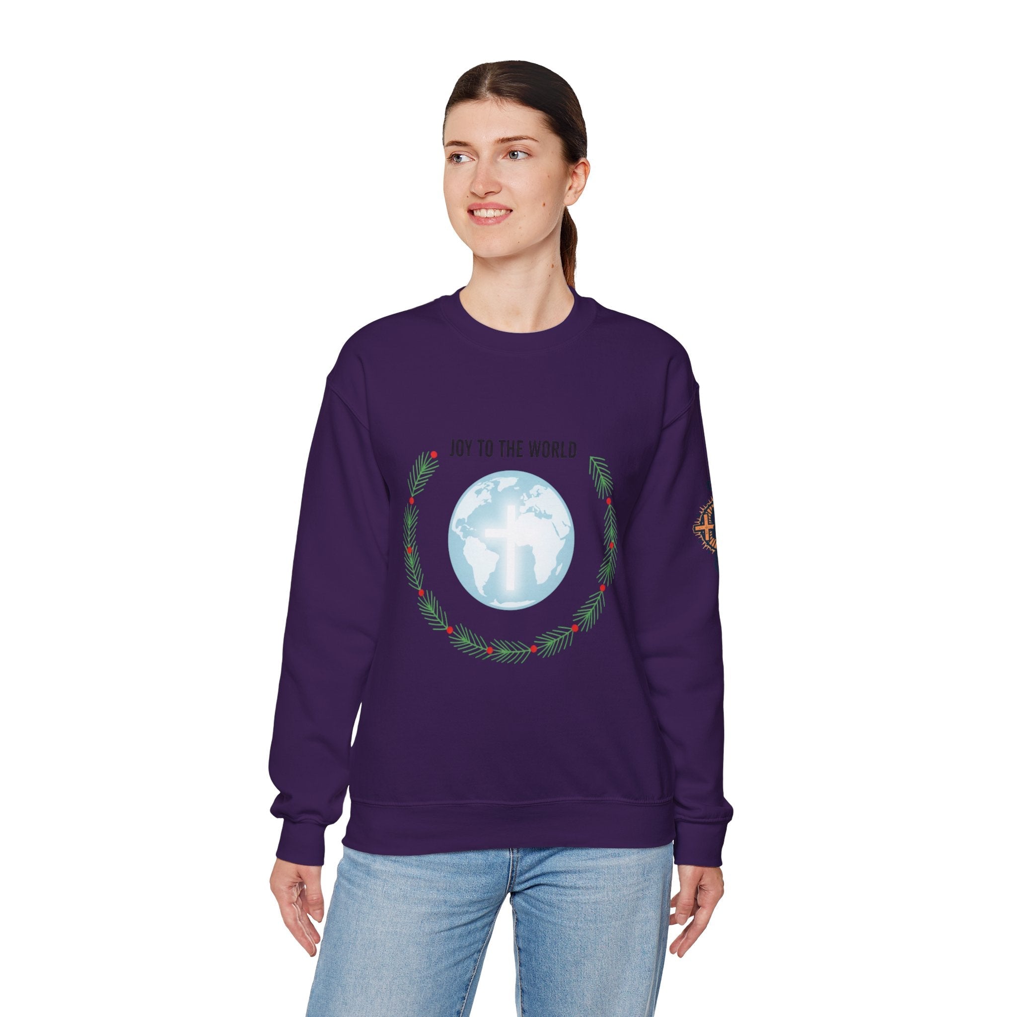 Joy to the World Sweatshirt – Wreath Earth Nativity Christian Christmas Sweatshirt for Isaiah 9:6 Holiday Faith & Festive Joy Printify