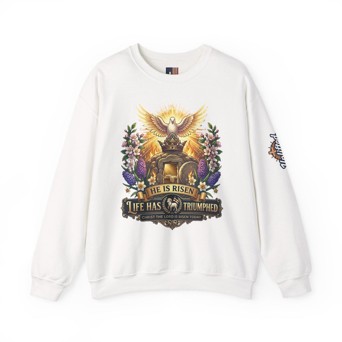 He Is Risen "Life Has Triumphed" Sweatshirt — Easter Resurrection Christian Sweatshirt Printify