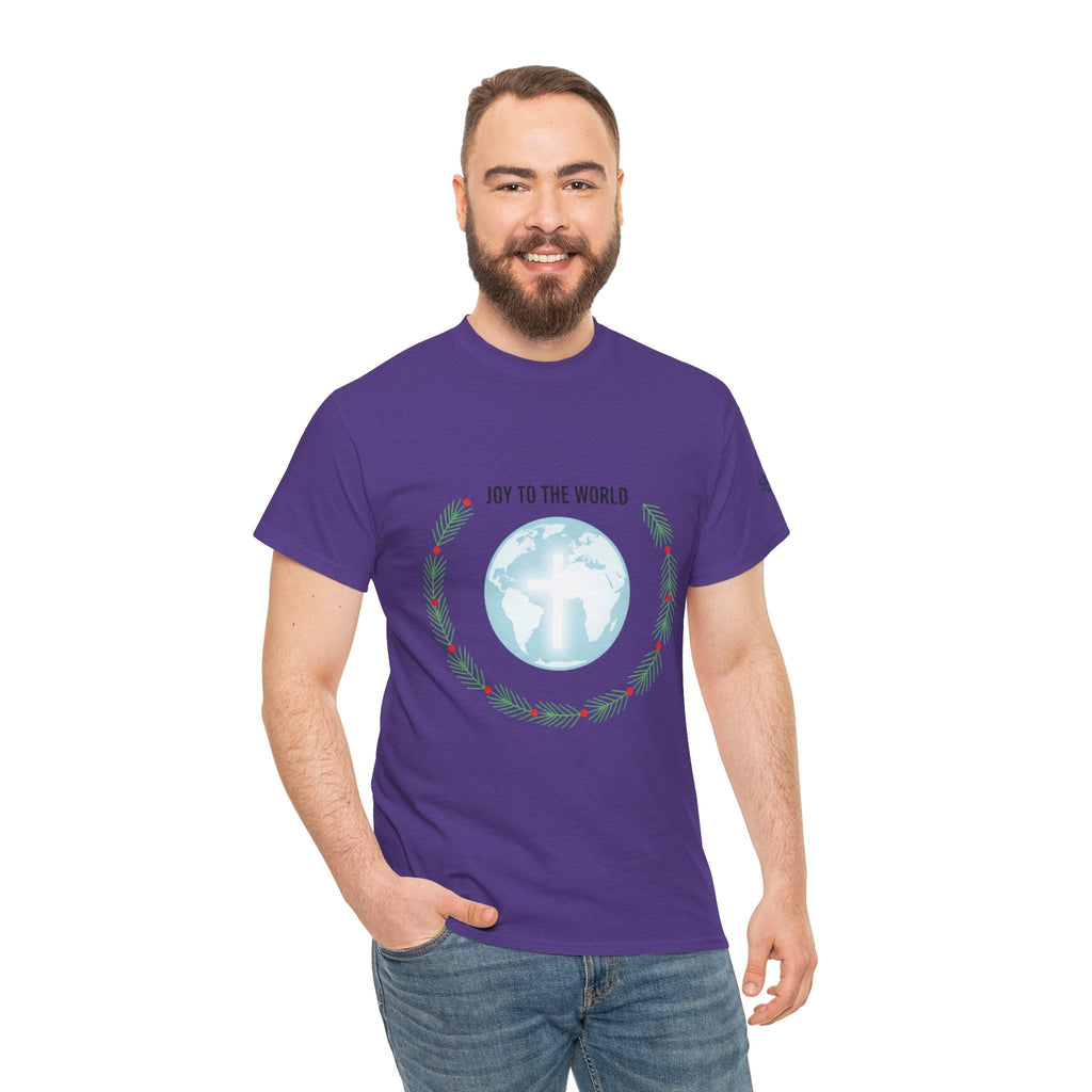 Joy to the World T-shirt – Wreath Earth Nativity Christian Christmas T-shirt for Isaiah 9:6 Holiday Faith & Festive Joy Printify