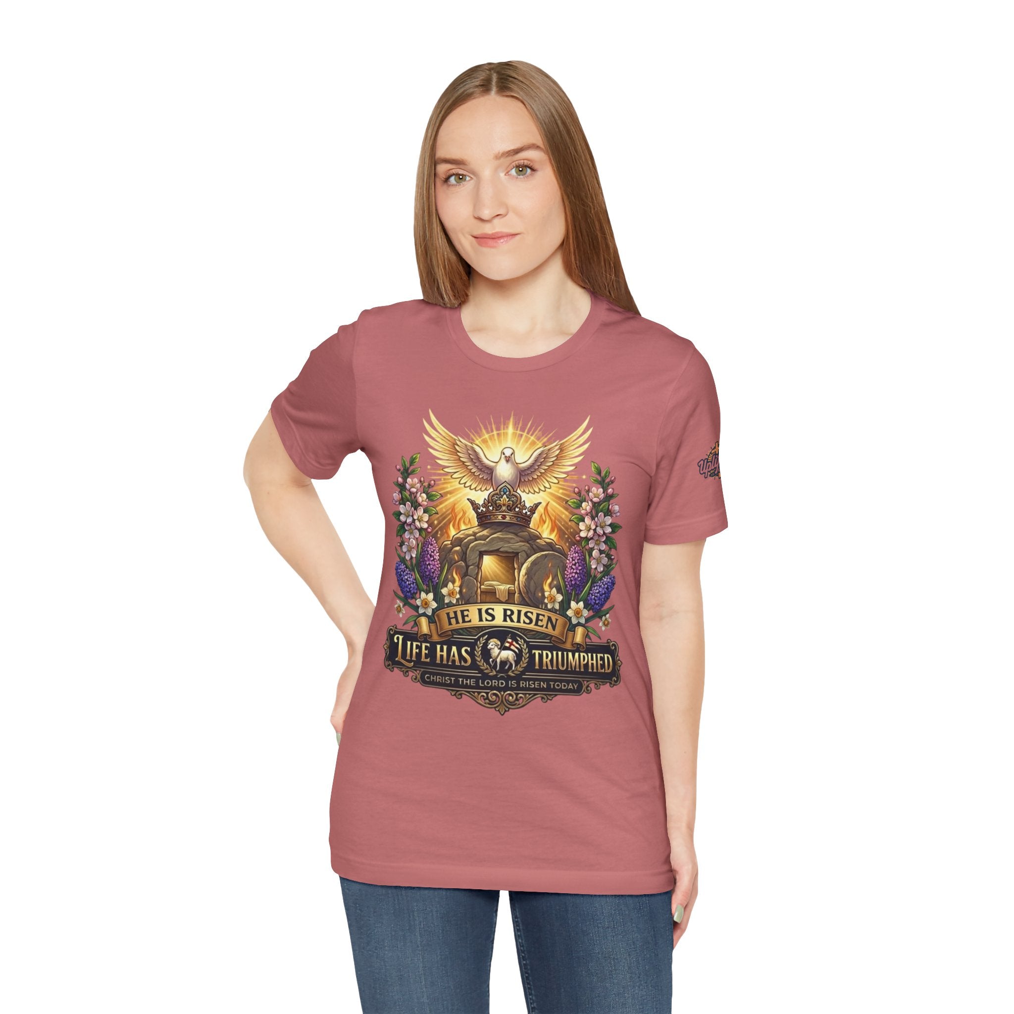 He Is Risen "Life Has Triumphed" T-Shirt — Easter Resurrection Christian Tee Printify