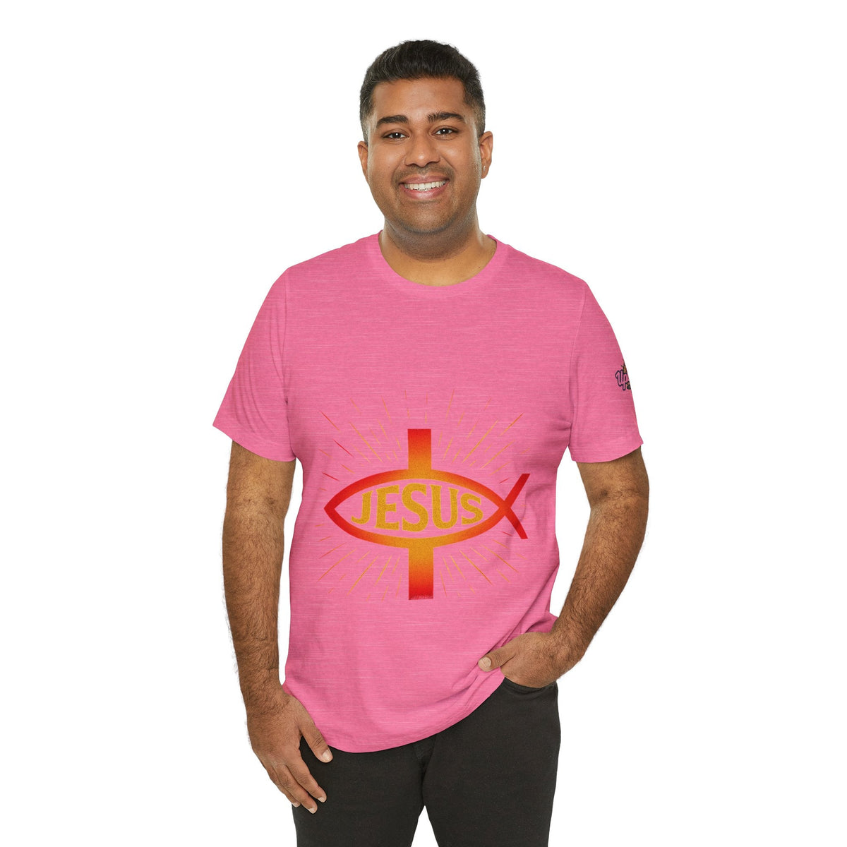Jesus Ichthys T-shirt – Christian Fish Symbol with Cross & Jesus Inscription T-shirt for Eternal Faith & Streetwear Printify