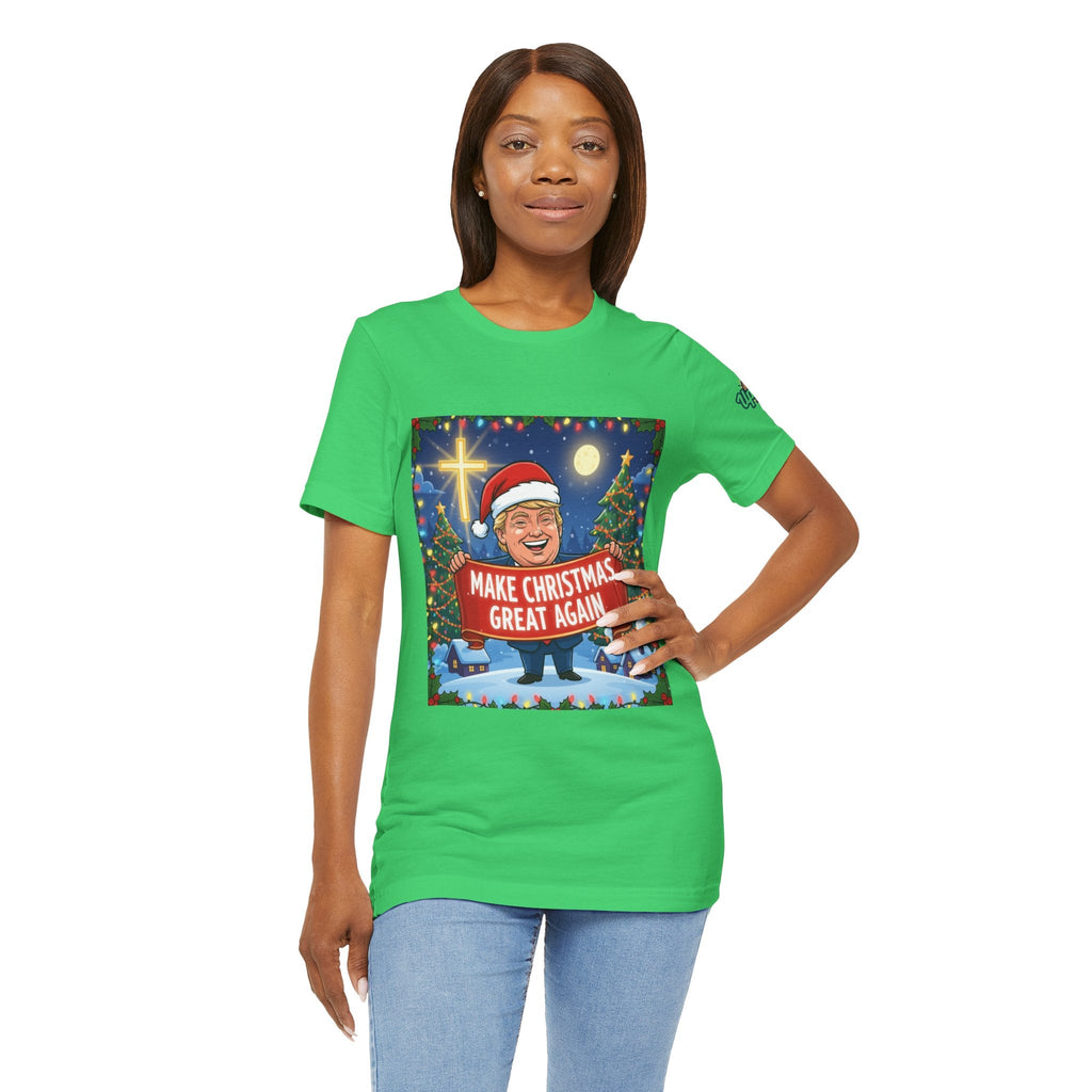 🎄 Make Christmas Great Again – Patriotic Christian Christmas T-Shirt | Bold Holiday Faith Tee | Red & White Banner Design | Uplifted Gear Printify