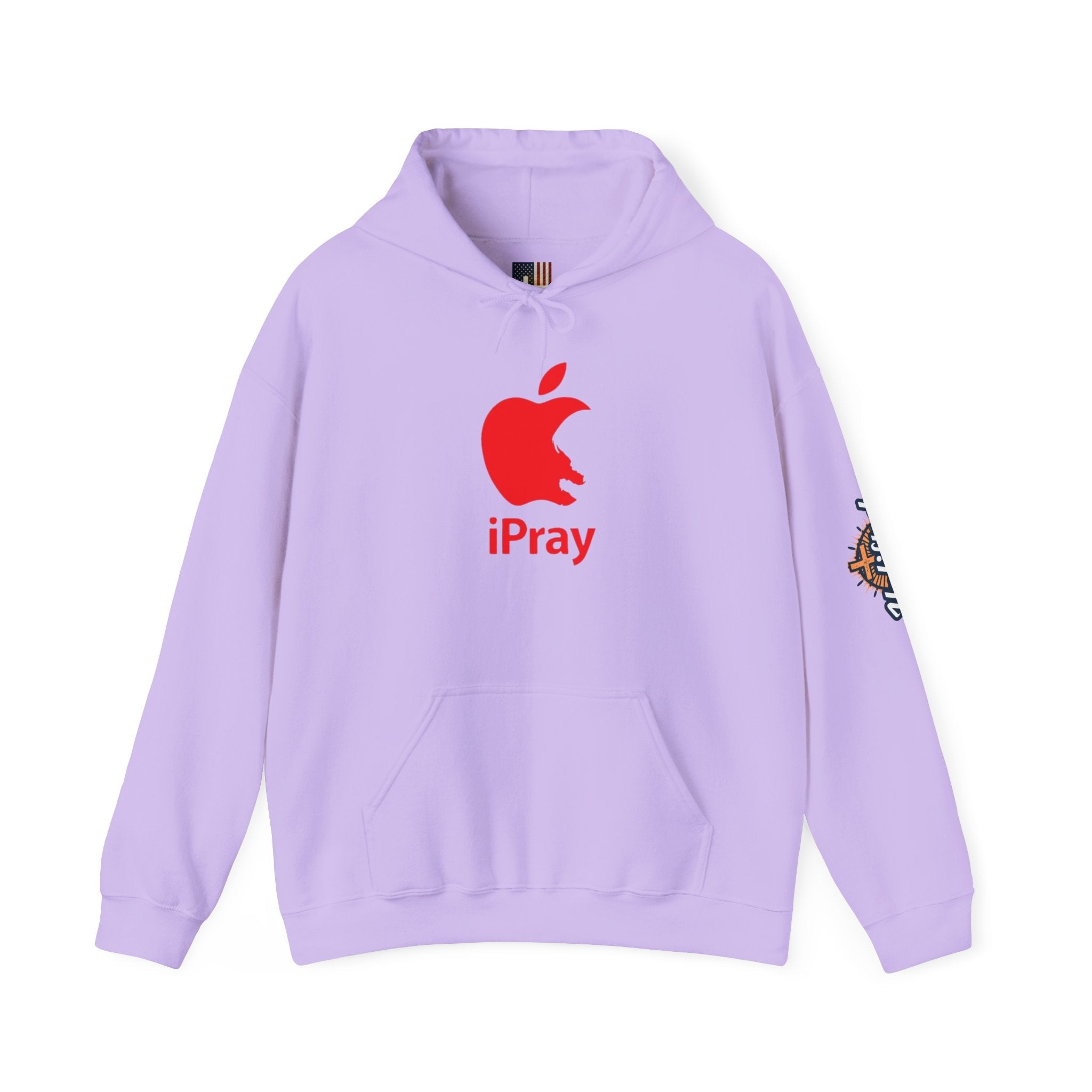 iPray Apple Logo Hoodie — Funny Christian Hoodie (Minimal Red Apple Graphic) Printify