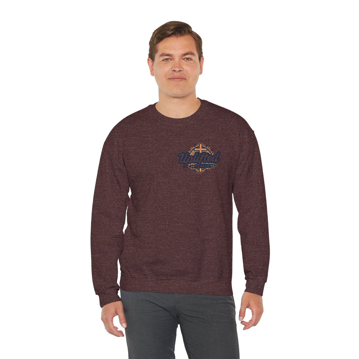 ✨ Chosen. Loved. Redeemed. – Elegant Christian Sweatshirt | Gold Foil Faith Tee | Subtle Cross & Heart Design | Inspirational Bible Verse Apparel by Uplifted Gear Printify