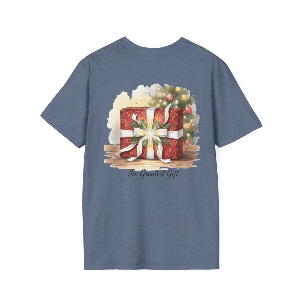 The Greatest Gift T-shirt – Cross Bow Present Christian T-shirt for Christmas Salvation & Eternal Faith Printify