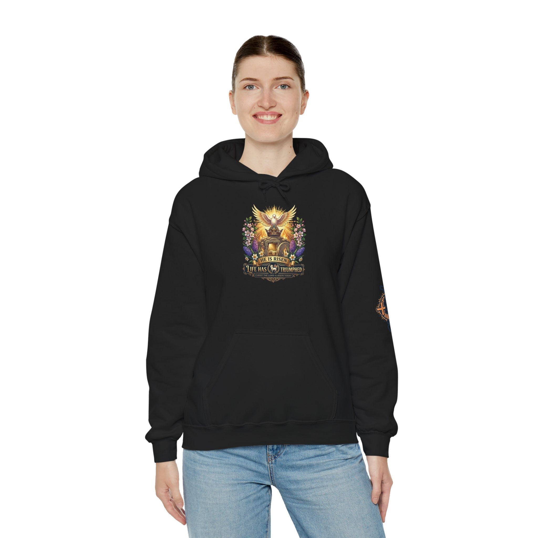 He Is Risen "Life Has Triumphed" Hoodie — Easter Resurrection Christian Hoodie Printify
