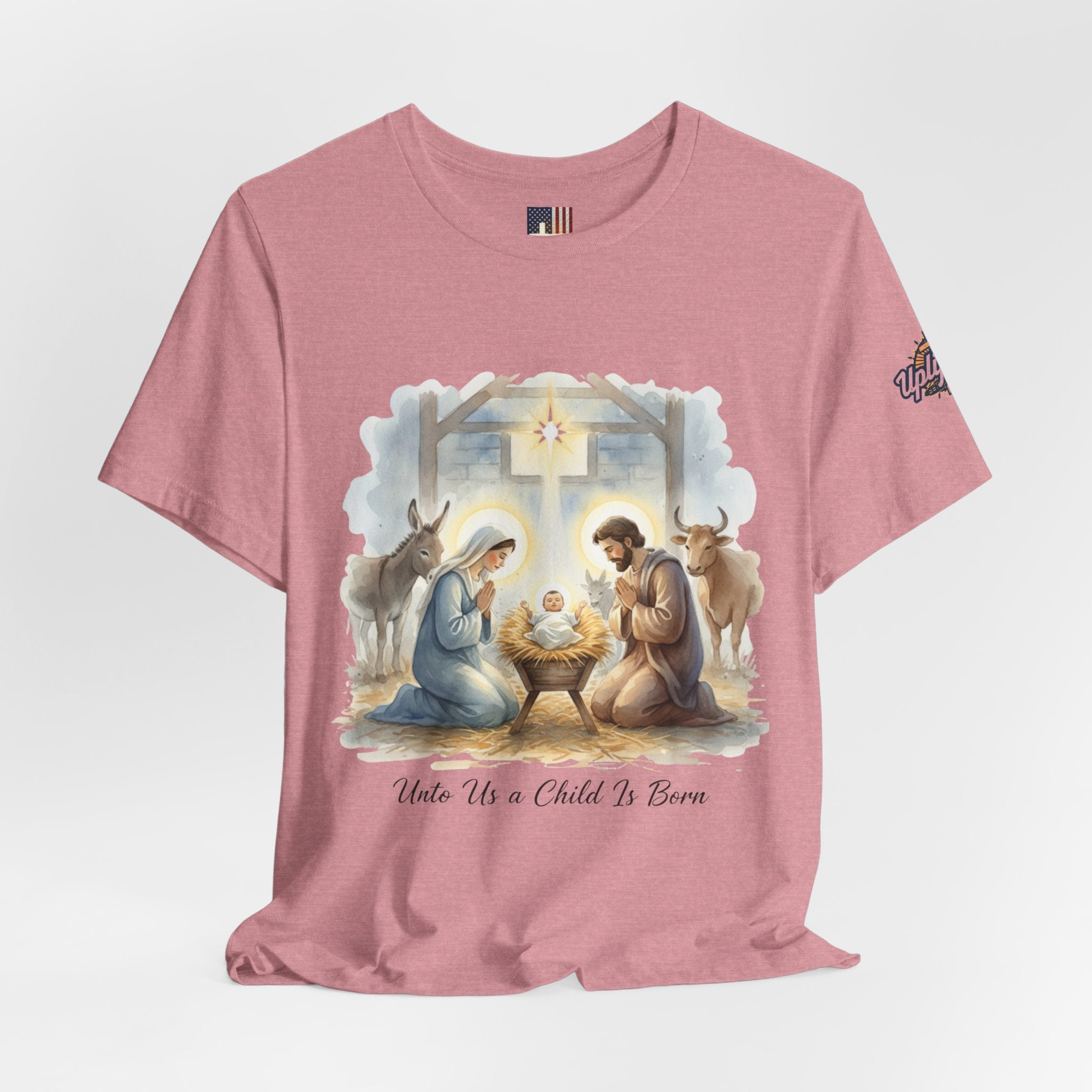 Unto Us a Child is Born T-shirt – Isaiah 9:6 Nativity Manger Scene Christian Christmas T-shirt for Holy Night Faith Printify