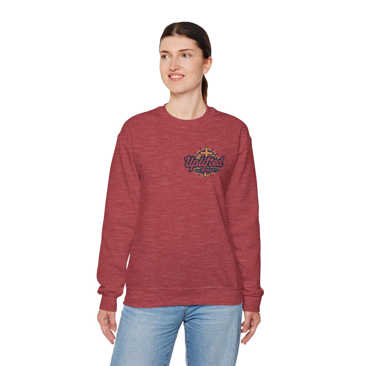 ✨ Chosen. Loved. Redeemed. – Elegant Christian Sweatshirt | Gold Foil Faith Tee | Subtle Cross & Heart Design | Inspirational Bible Verse Apparel by Uplifted Gear Printify