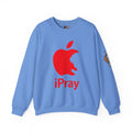iPray Apple Logo Sweatshirt — Funny Christian Sweatshirt (Minimal Red Apple Graphic) Printify