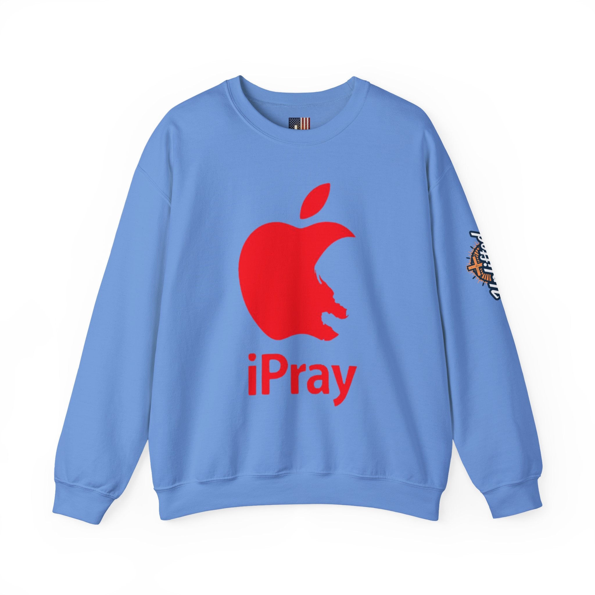 iPray Apple Logo Sweatshirt — Funny Christian Sweatshirt (Minimal Red Apple Graphic) Printify