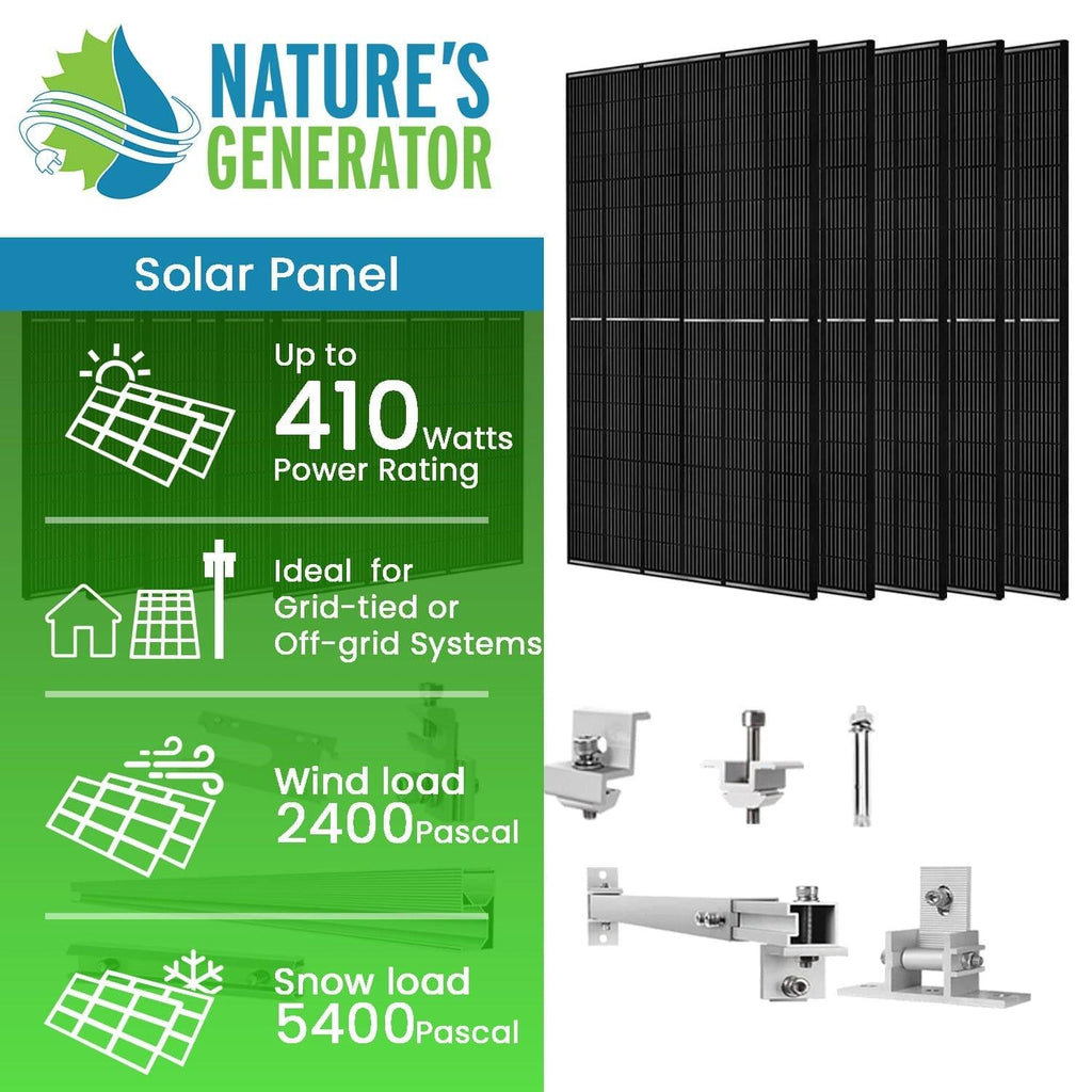 410 Watt Monocrystalline Solar Panel (10 Pack) With Solar Panel Mount Rack Nature's Generator