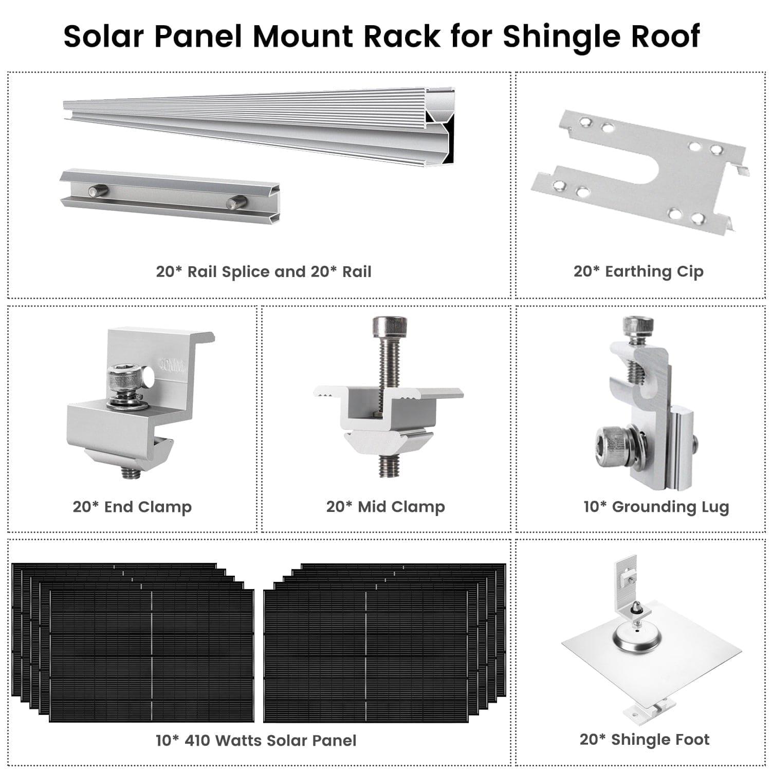 410 Watt Monocrystalline Solar Panel (10 Pack) With Solar Panel Mount Rack Nature's Generator