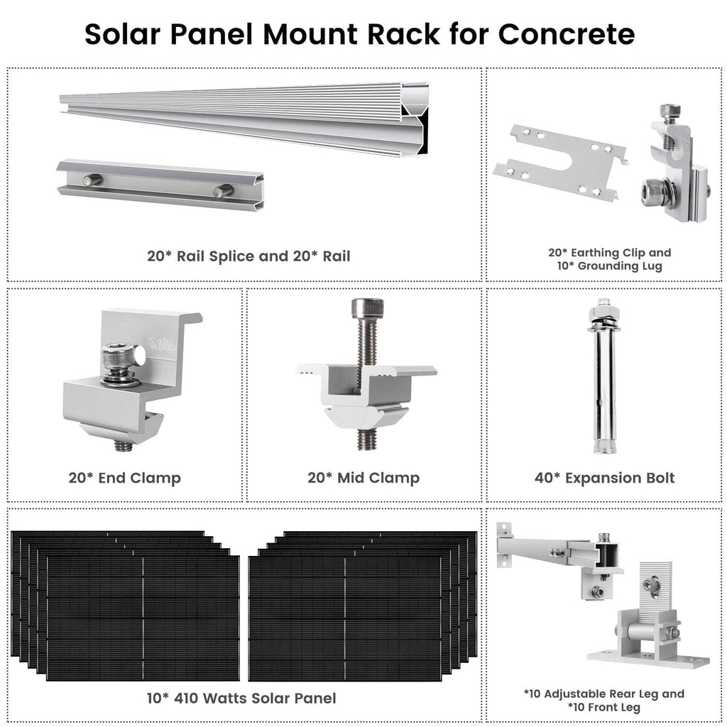 410 Watt Monocrystalline Solar Panel (10 Pack) With Solar Panel Mount Rack Nature's Generator