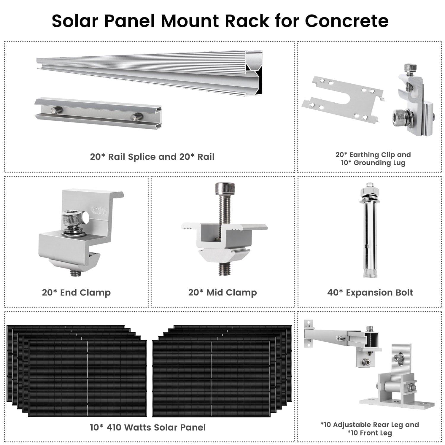 410 Watt Monocrystalline Solar Panel (10 Pack) With Solar Panel Mount Rack Nature's Generator