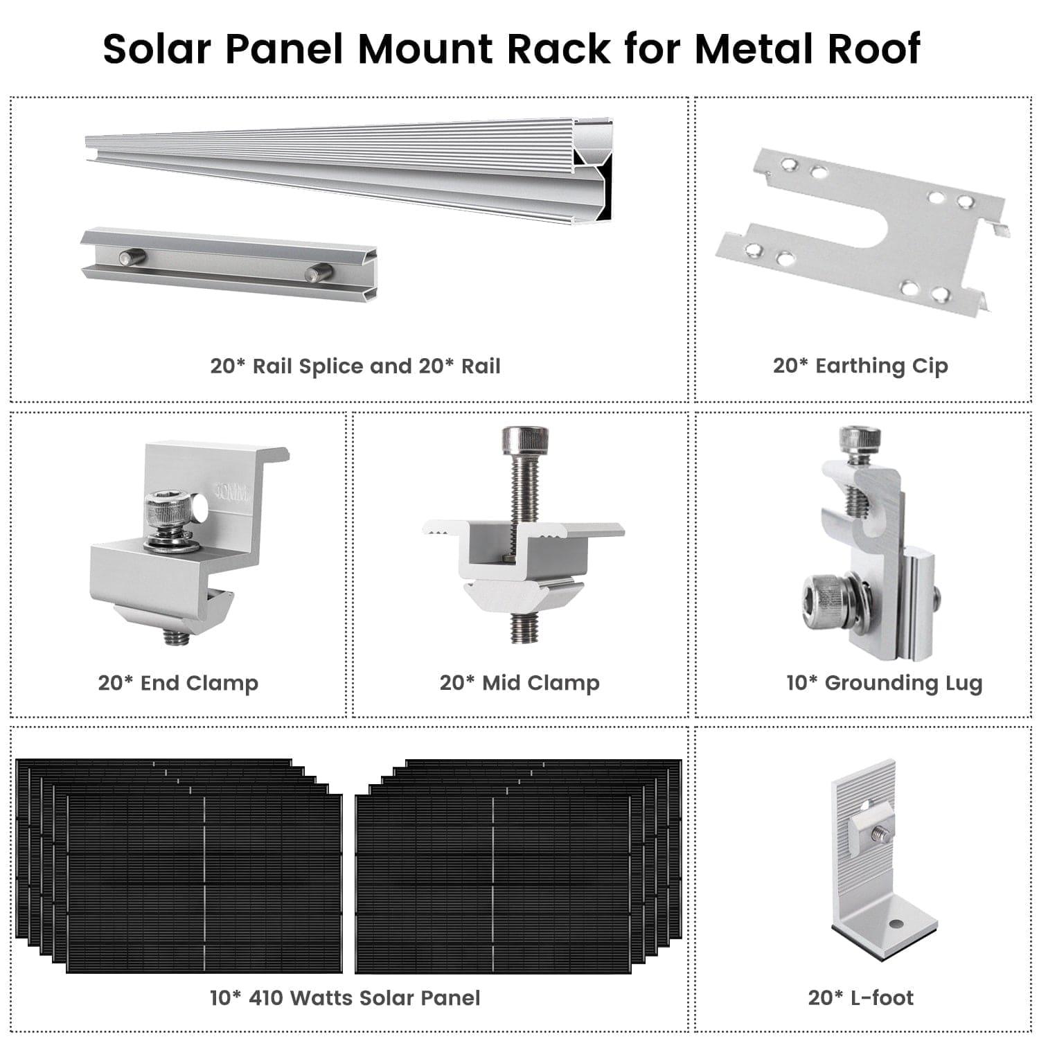 410 Watt Monocrystalline Solar Panel (10 Pack) With Solar Panel Mount Rack Nature's Generator