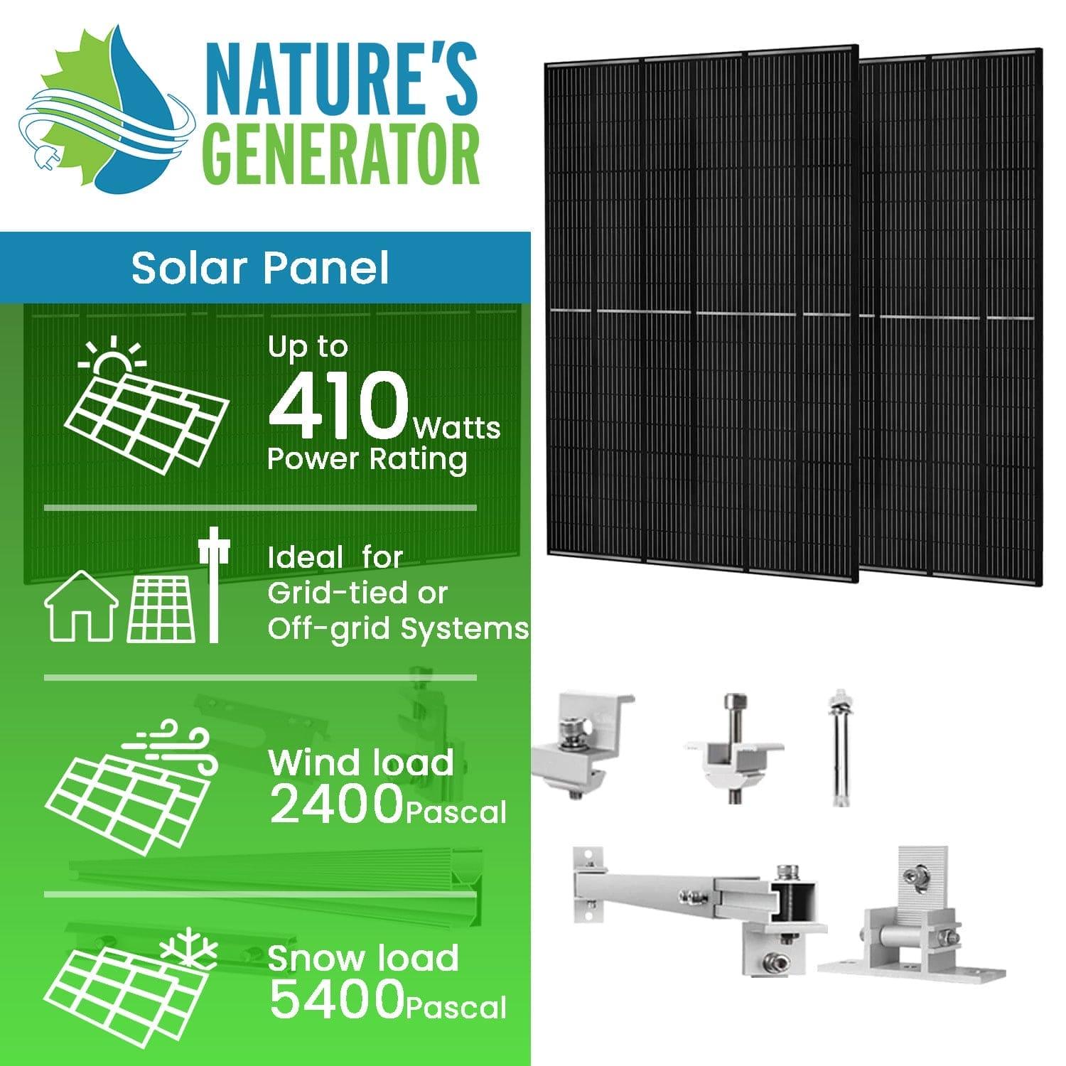410 Watt Monocrystalline Solar Panel (4 Pack) With Solar Panel Mount Rack Nature's Generator