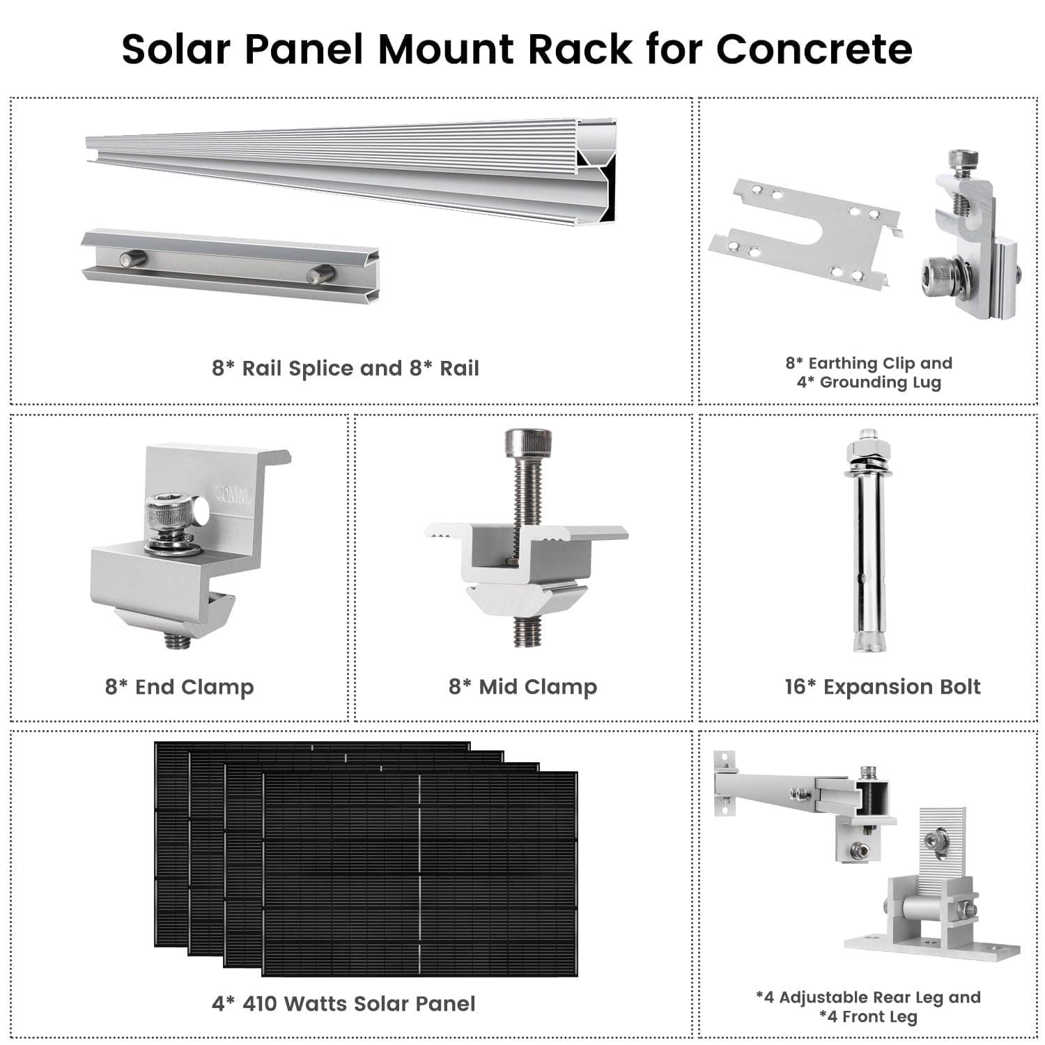 410 Watt Monocrystalline Solar Panel (4 Pack) With Solar Panel Mount Rack Nature's Generator