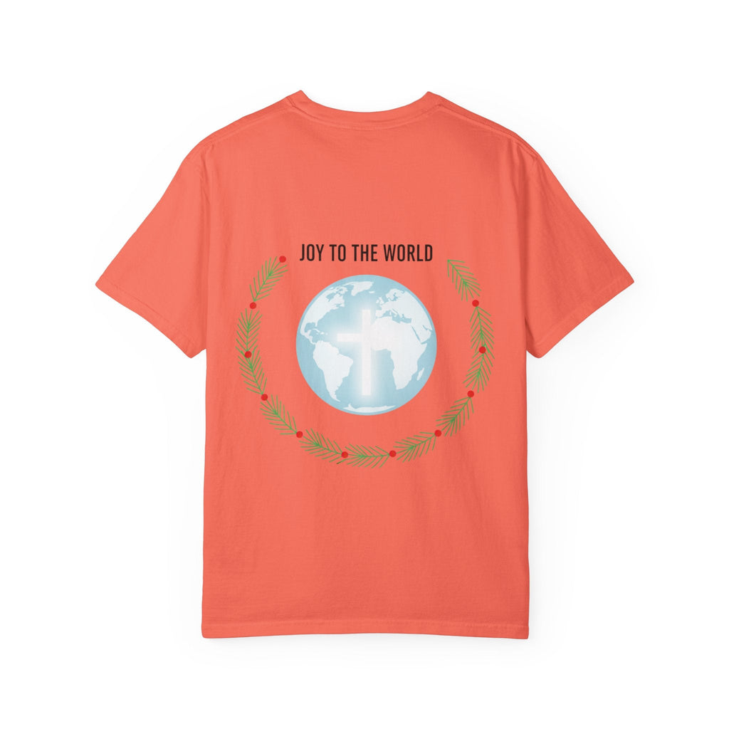 Joy to the World T-shirt – Wreath Earth Nativity Christian Christmas T-shirt for Isaiah 9:6 Holiday Faith & Festive Joy Printify