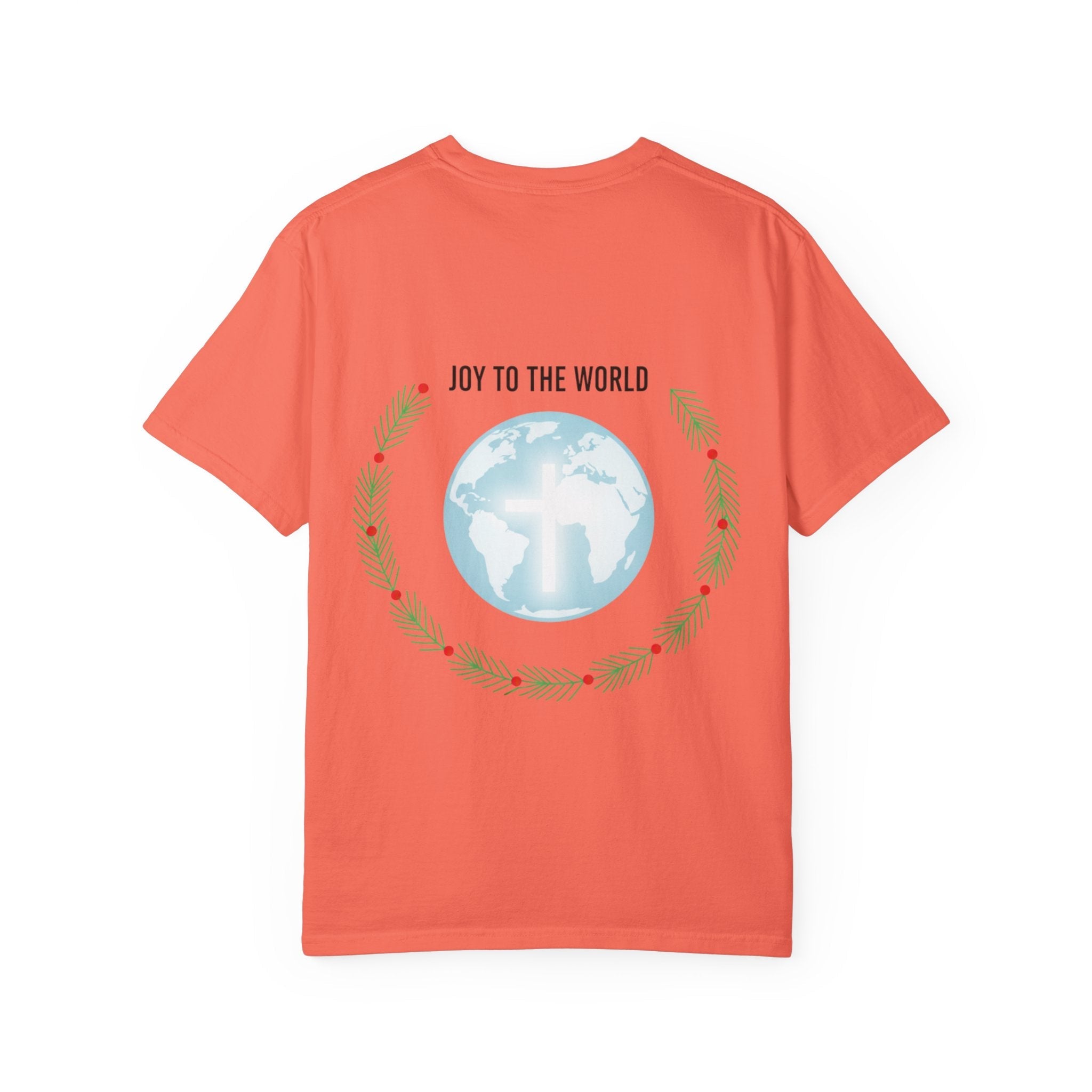Joy to the World T-shirt – Wreath Earth Nativity Christian Christmas T-shirt for Isaiah 9:6 Holiday Faith & Festive Joy Printify
