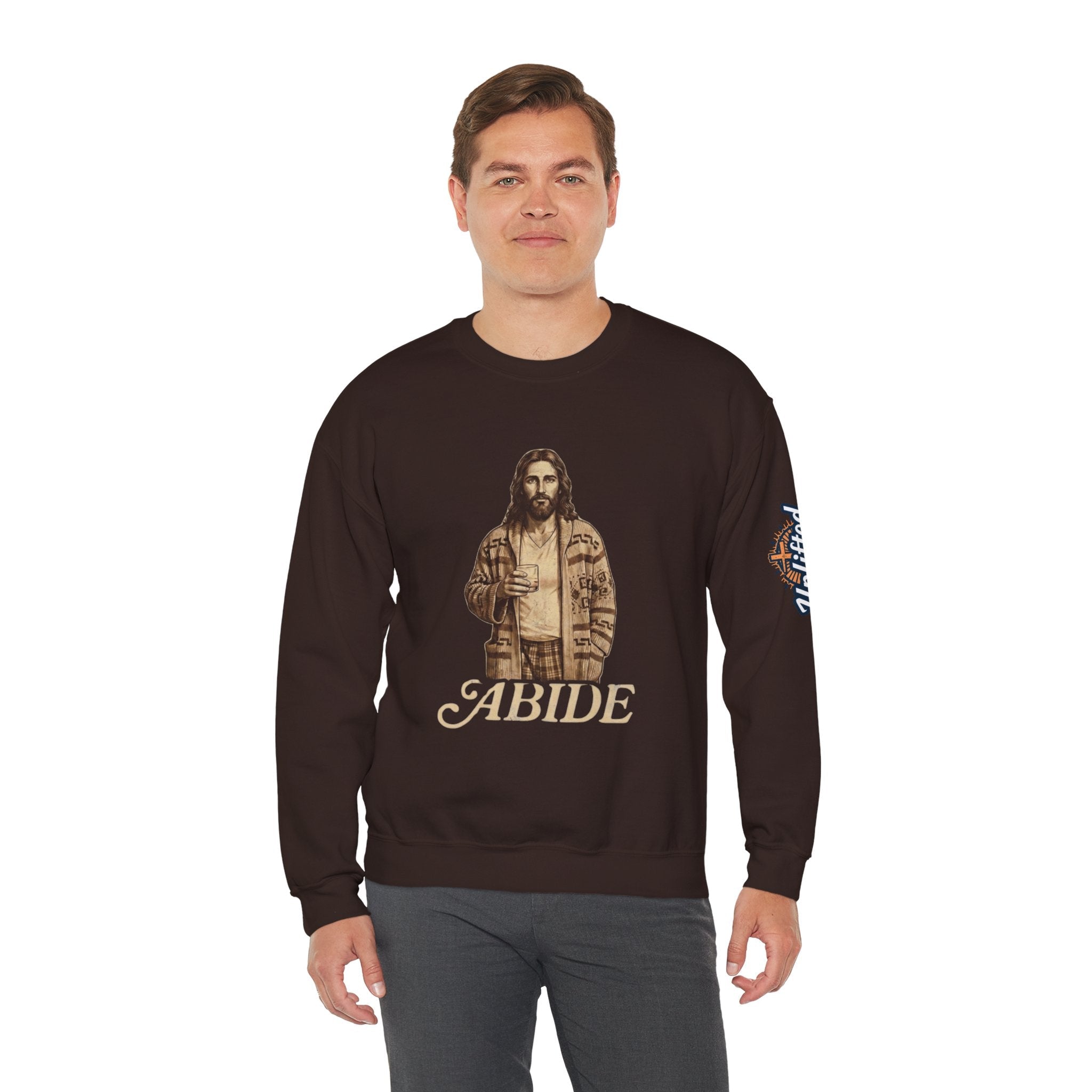 Abide Jesus Sweatshirt — Vintage 'The Dude' Religious Graphic Sweatshirt Printify