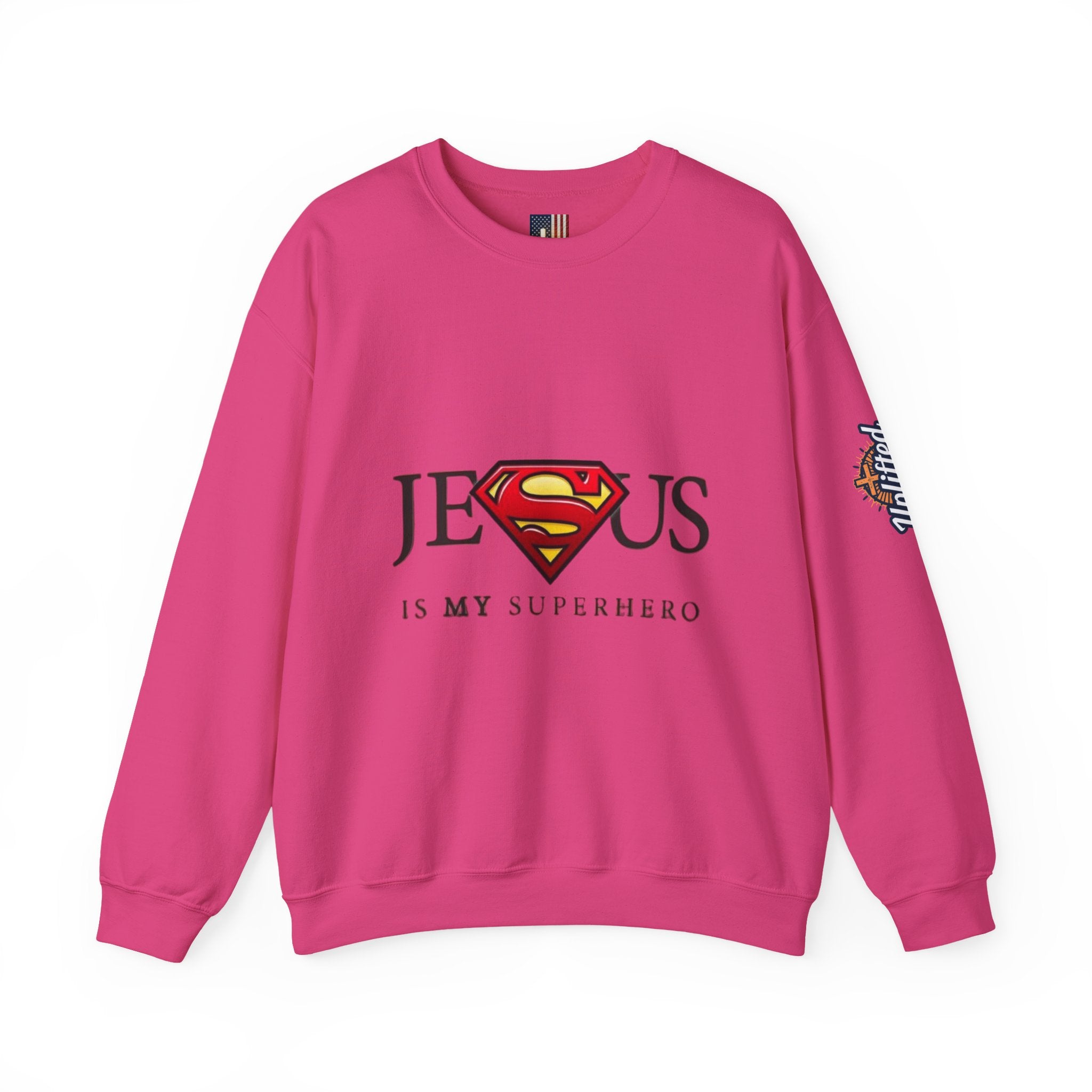 Jesus Is My Superhero Crewneck Sweatshirt Printify