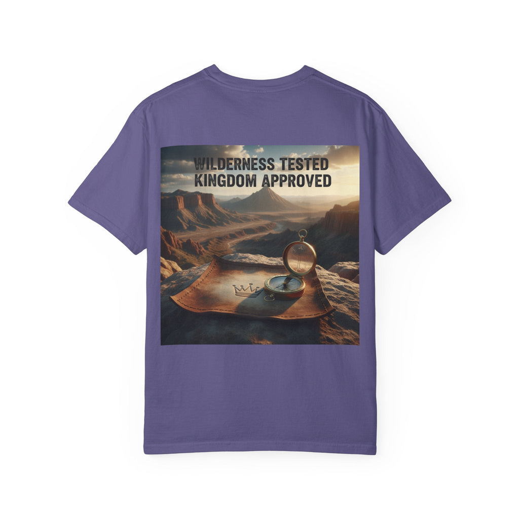 Wilderness Tested Kingdom Approved T-shirt – Mountain Desert Compass Crown Christian T-shirt for Biblical Adventure Faith Printify