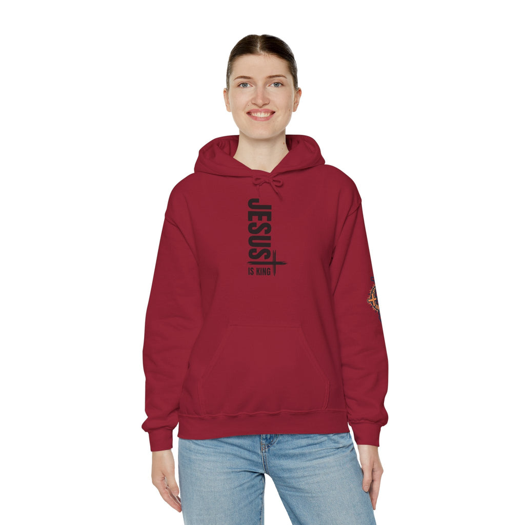 Jesus Is King Hoodie | Modern Typographic Cross Christian Hoodie Printify