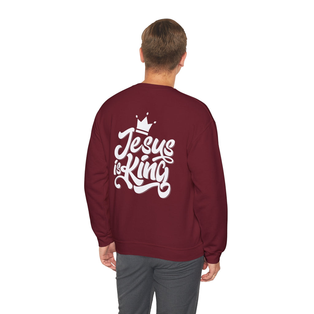 Jesus is King Sweatshirt – Bold Crown & Cross Christian Hoodie for Eternal Faith & Comfort Printify