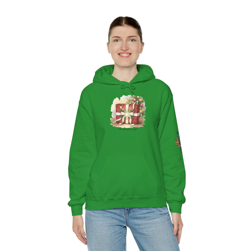 The Greatest Gift Hoodie – Cross Bow Present Christian Hoodie for Christmas Salvation & Eternal Faith Printify