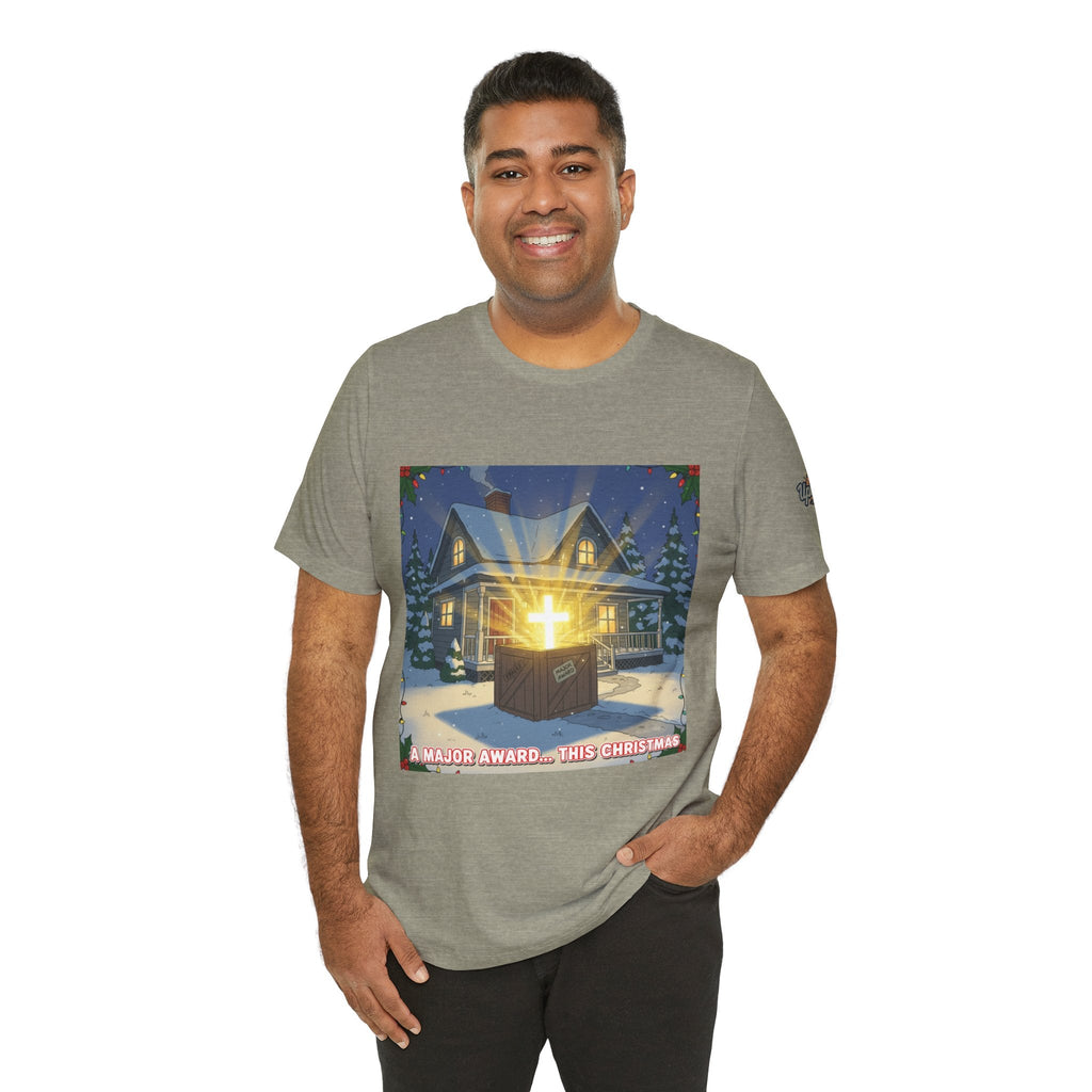 A Major Award This Christmas T-shirt – Fragile Leg Lamp Parody Cross Unboxing Christian T-shirt for Hilarious Faith & Holiday Glow Printify
