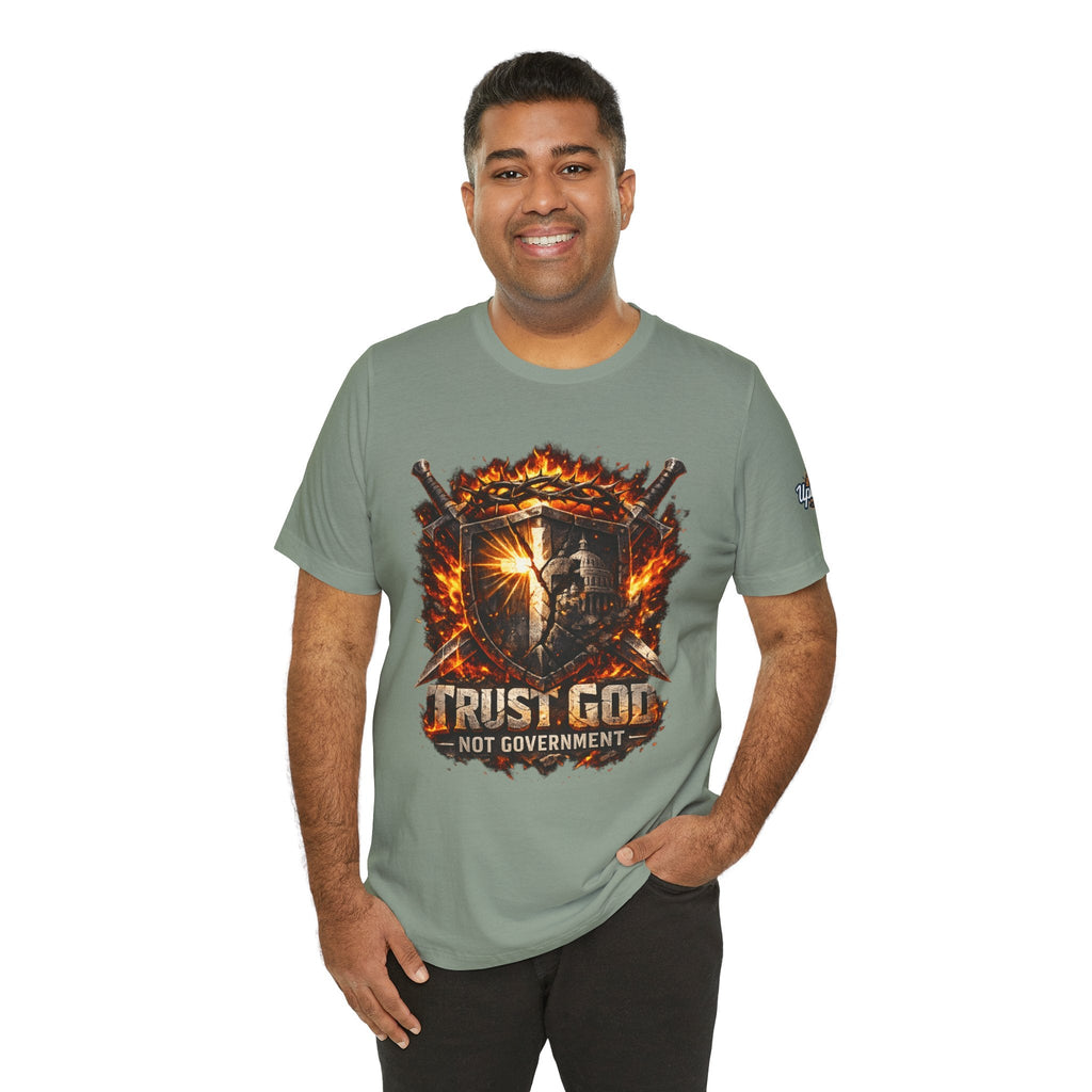 Trust God Not Government Shield Tee — Patriotic Christian Faith T-Shirt Printify