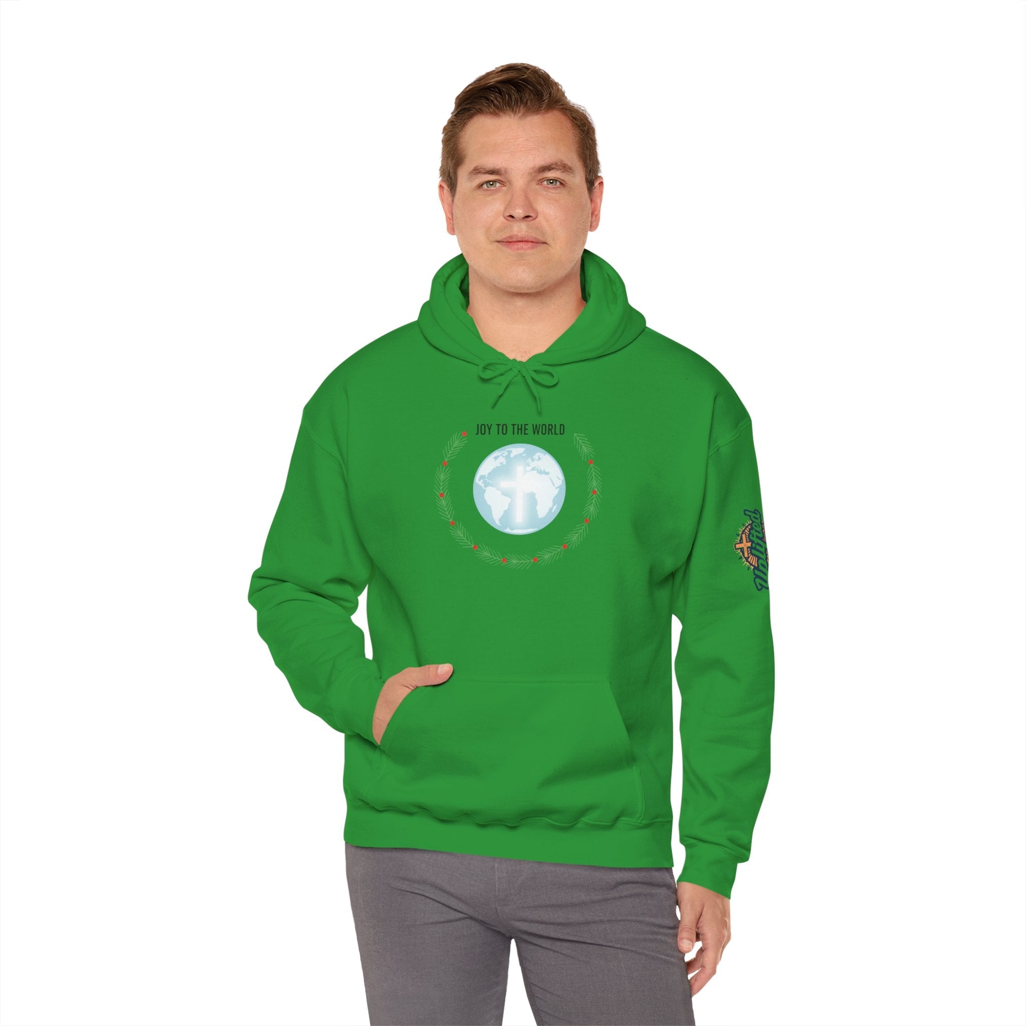 Joy to the World Hoodie – Wreath Earth Nativity Christian Christmas Sweatshirt for Isaiah 9:6 Holiday Faith & Festive Joy Printify
